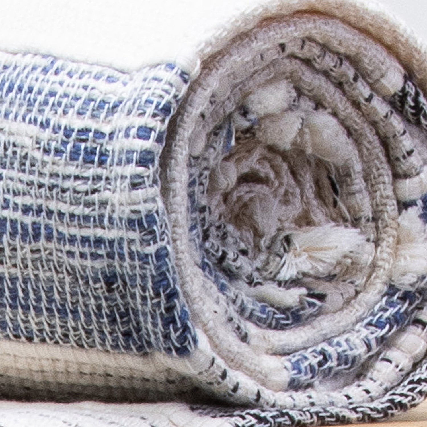 Handmade Cozy Blue Stripe Cotton Knitted Throw Blanket
