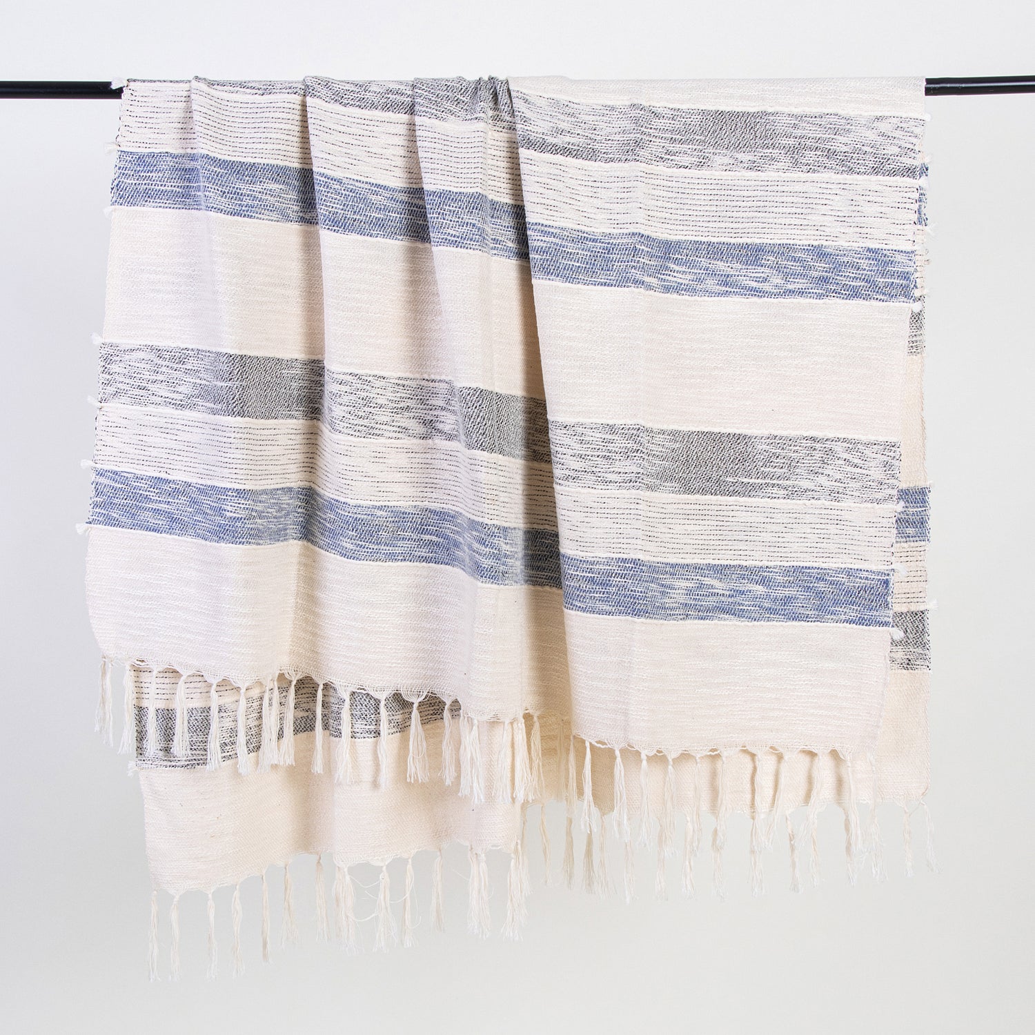 Handmade Cozy Blue Stripe Cotton Knitted Throw Blanket