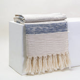 Handmade Cozy Blue Stripe Cotton Knitted Throw Blanket