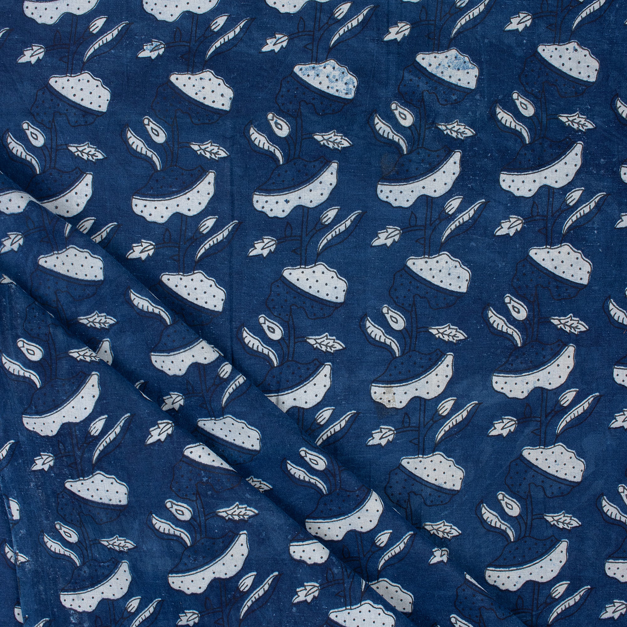 Handmade Indigo Floral Cotton Material By The Yard