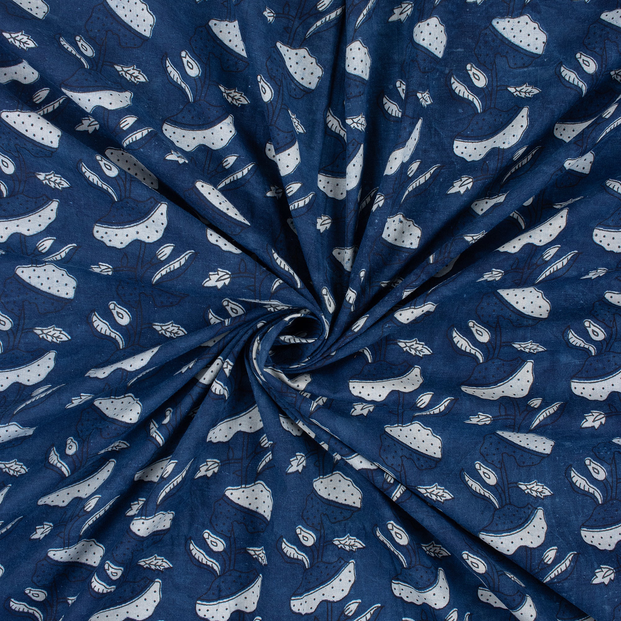 Handmade Indigo Floral Cotton Material By The Yard