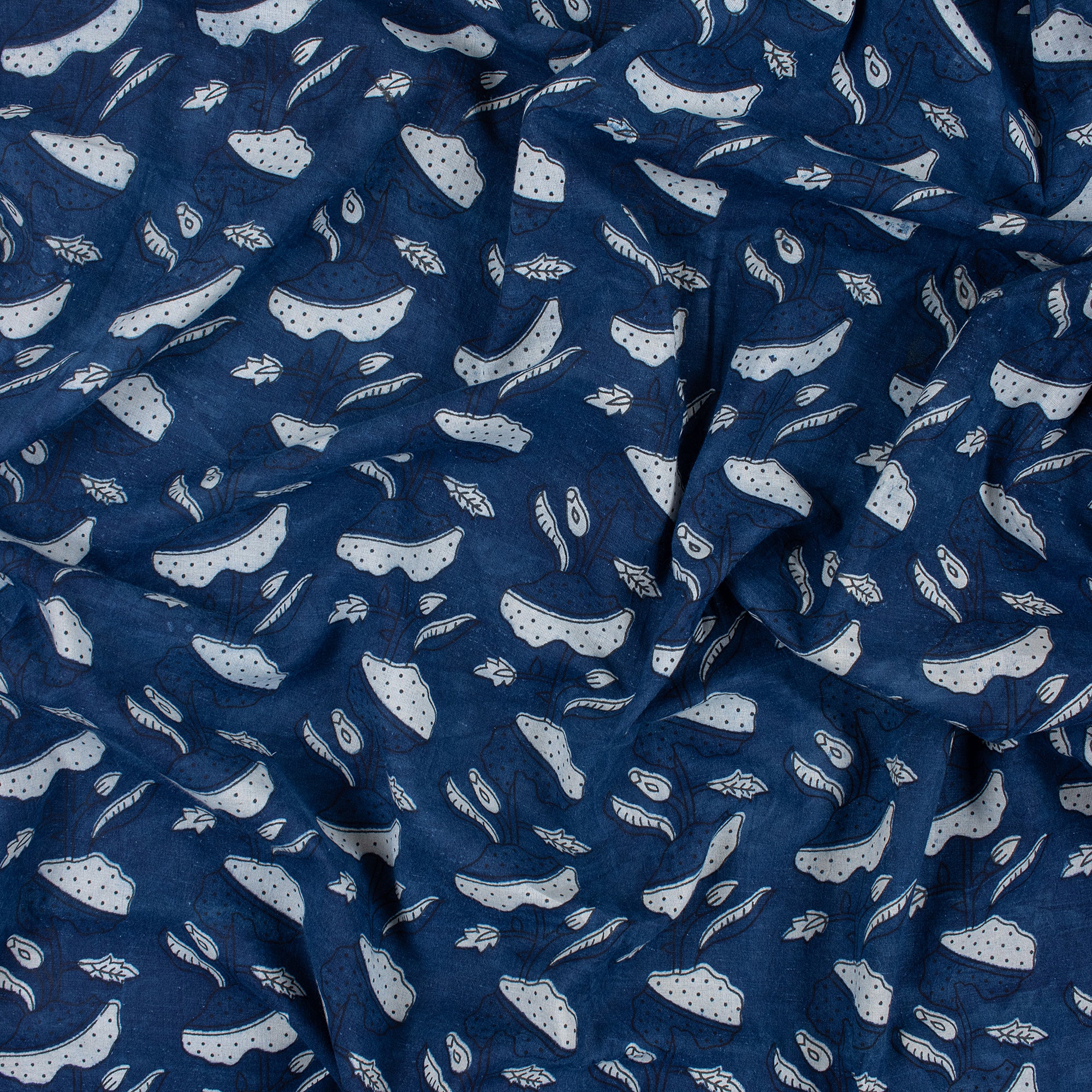 Handmade Indigo Floral Cotton Material By The Yard