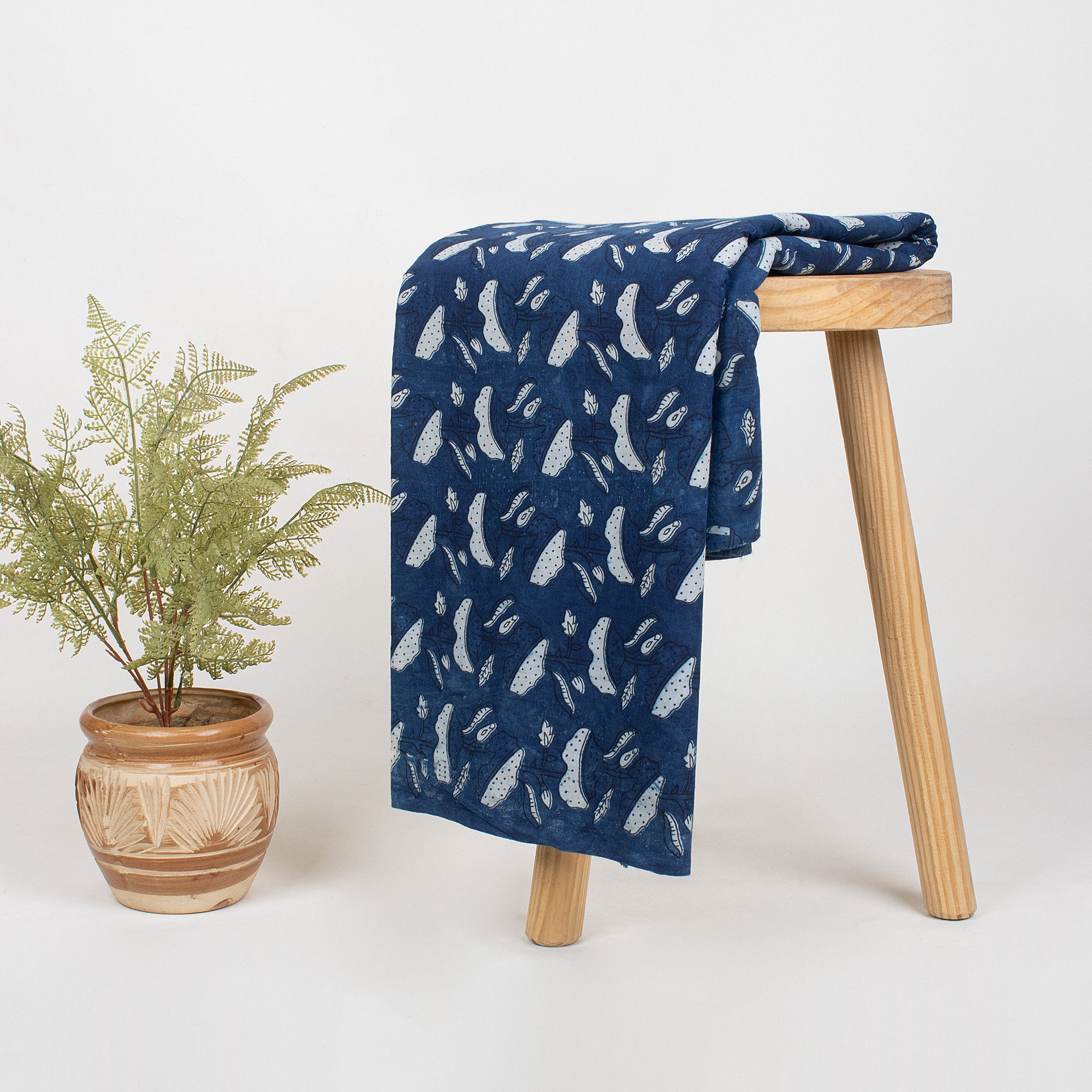 Handmade Indigo Floral Cotton Material By The Yard