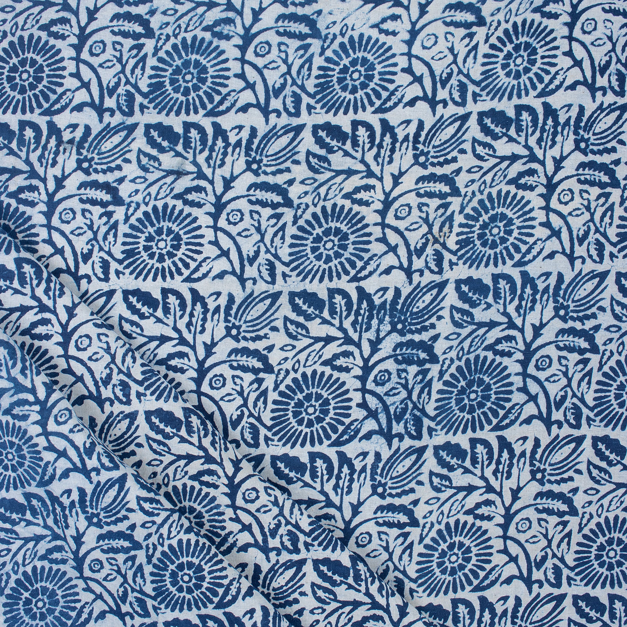 Handmade Indigo Floral Print Cotton Material Fabric