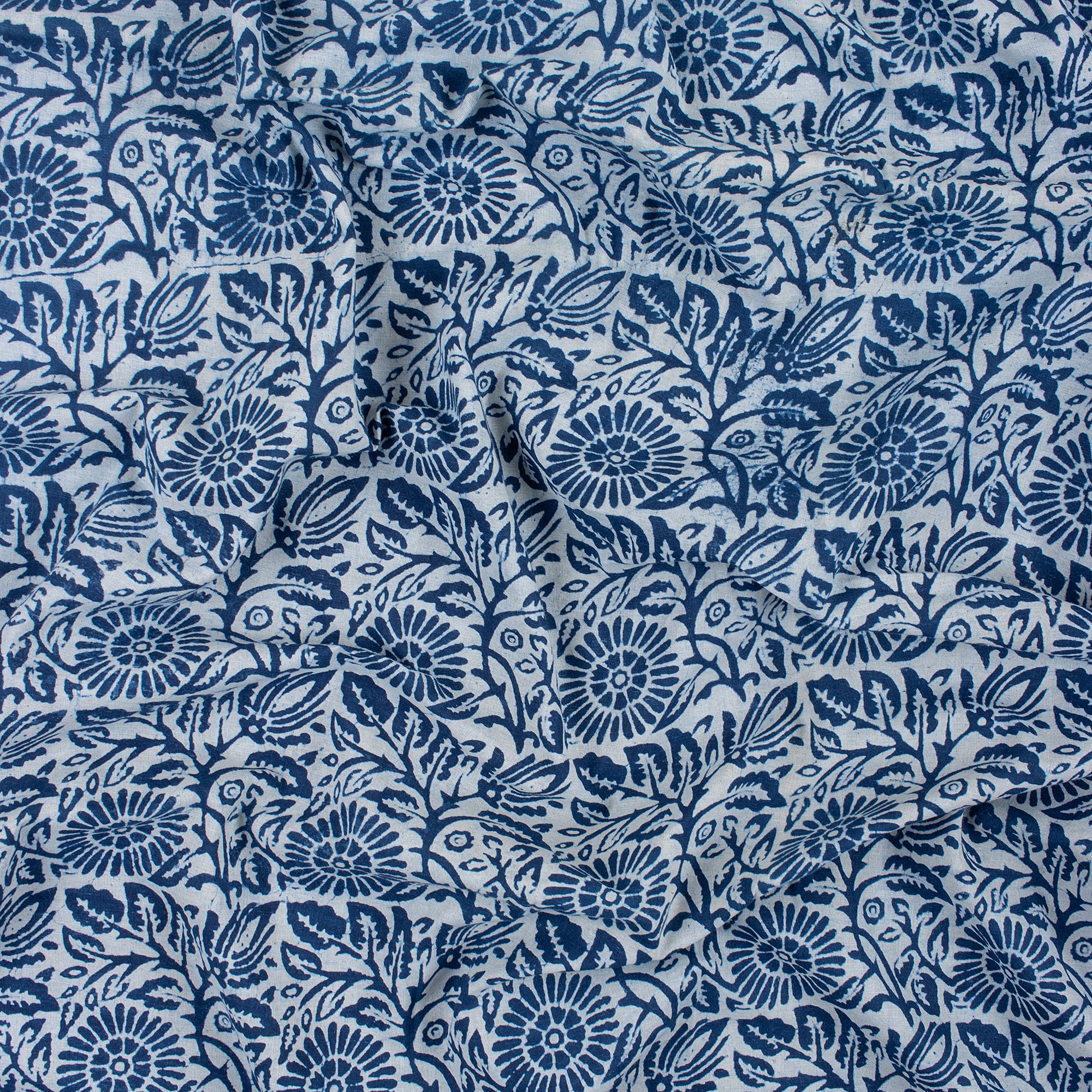 Handmade Indigo Floral Print Cotton Material Fabric