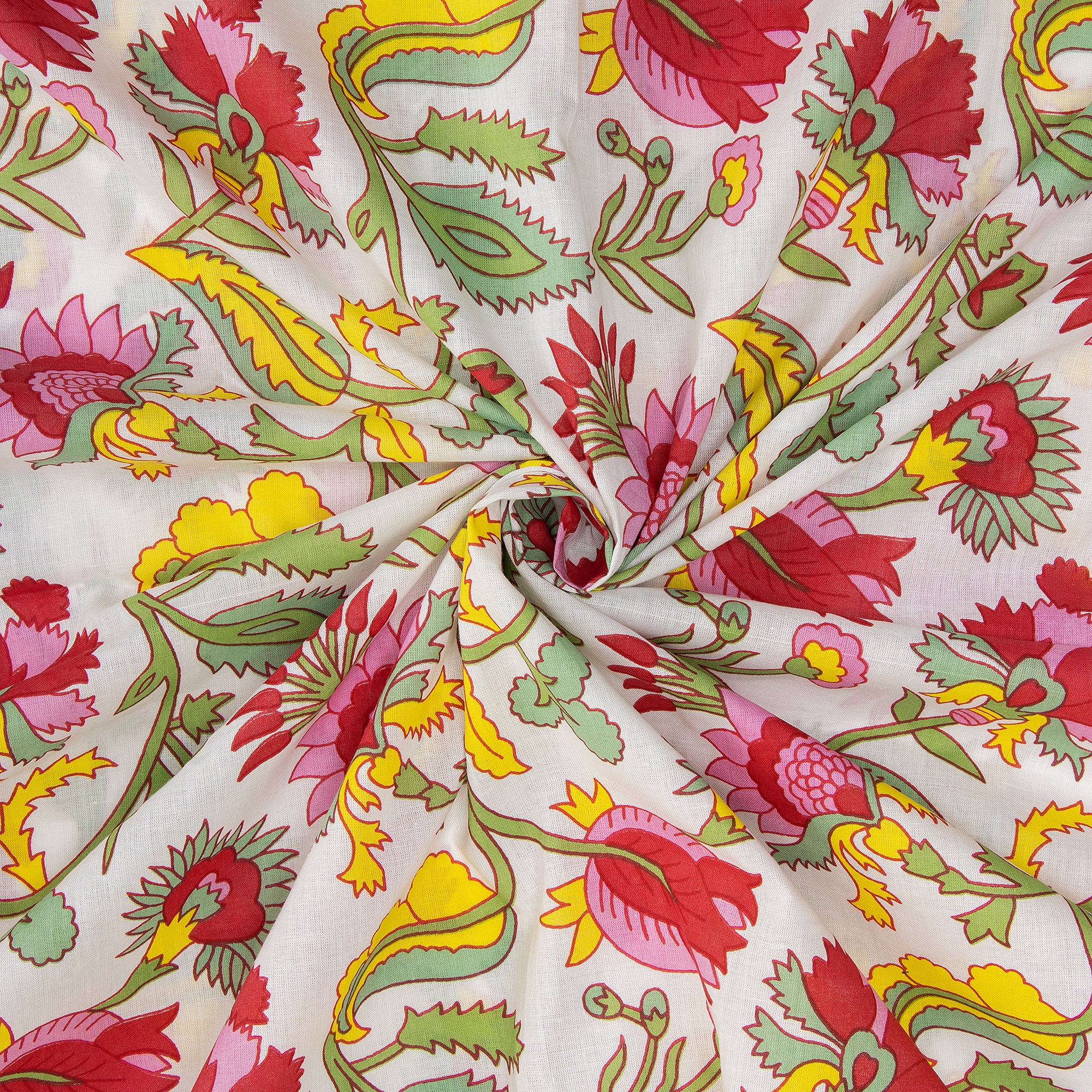 Handmade Multicolor Block Print Florl Fabric