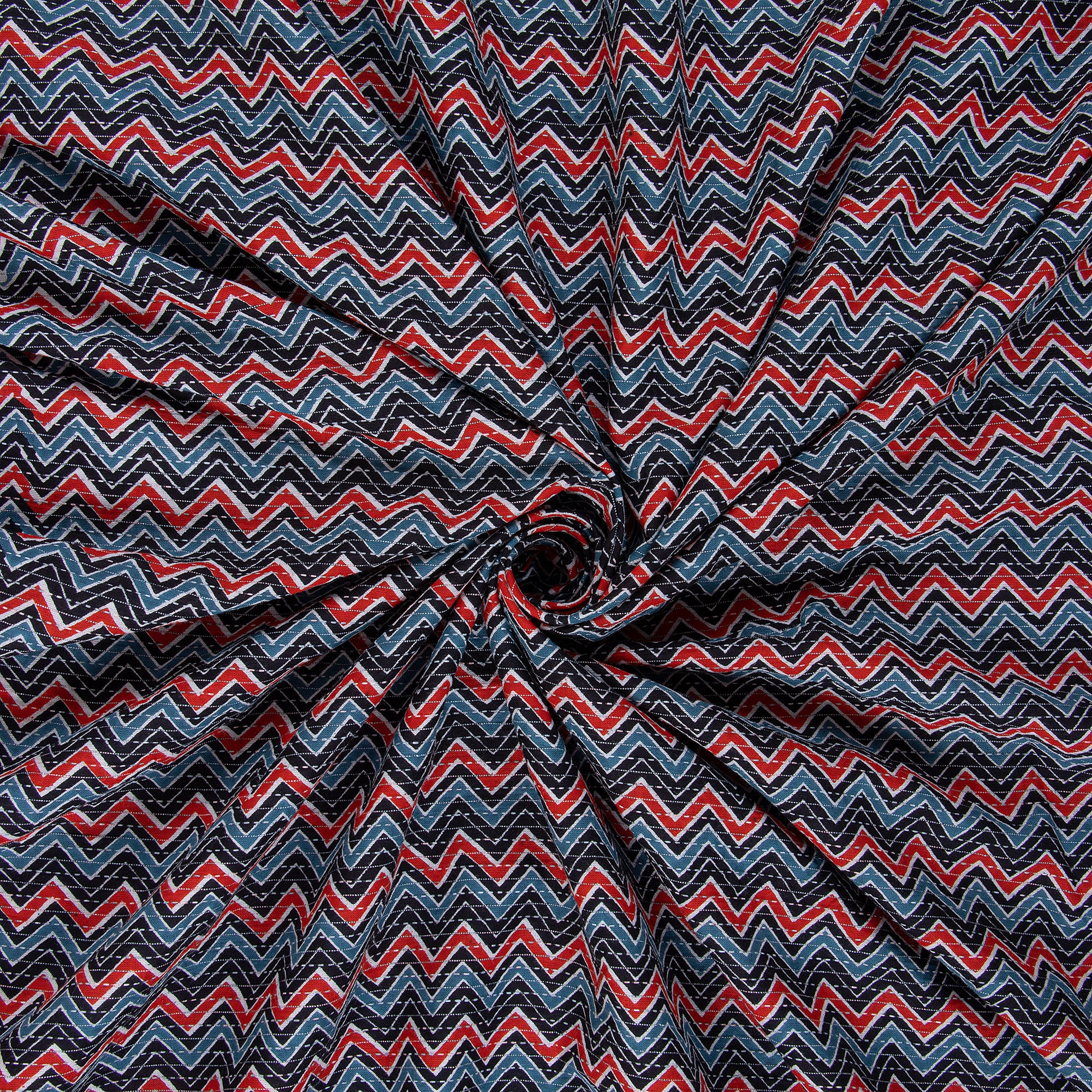 Handmade Natural Zig Zag Print Kantha Cotton And Fabric