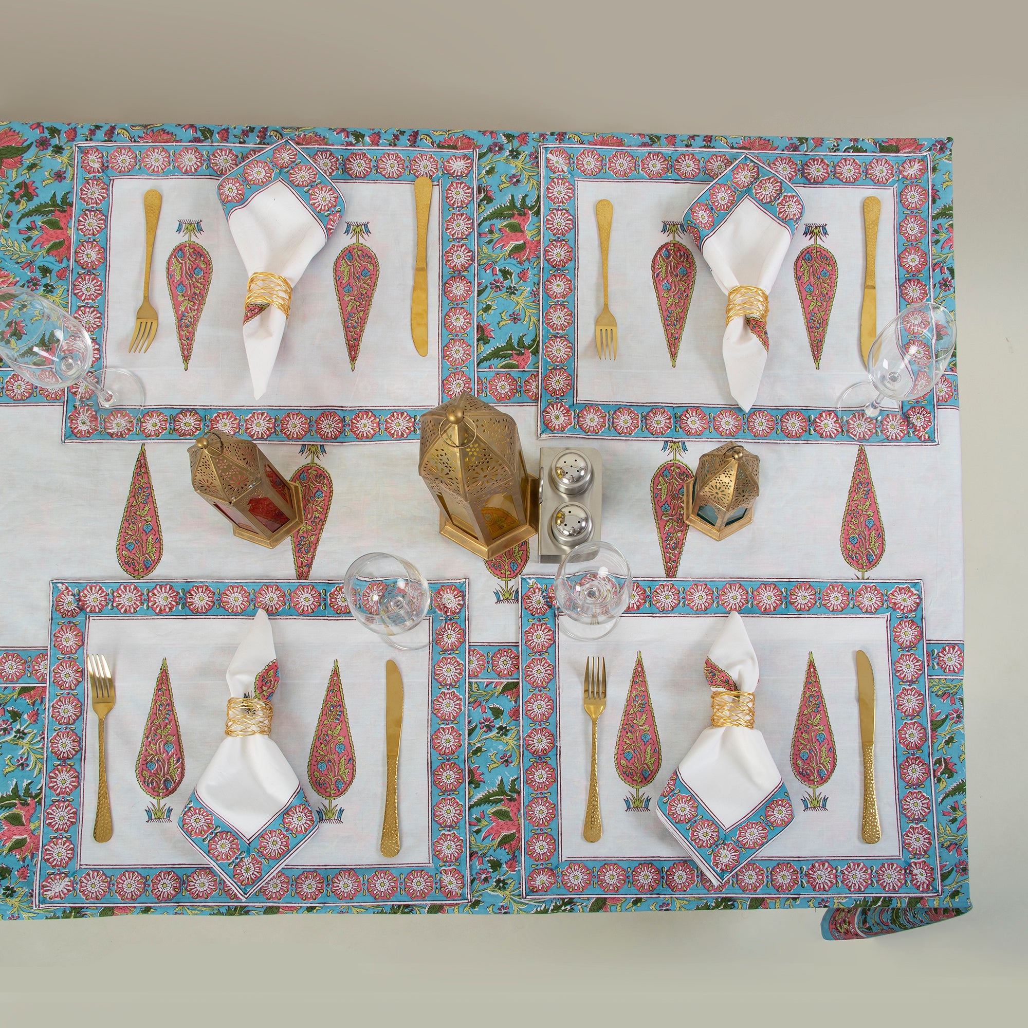Handmade Pink Floral Indian Cotton Table Covers