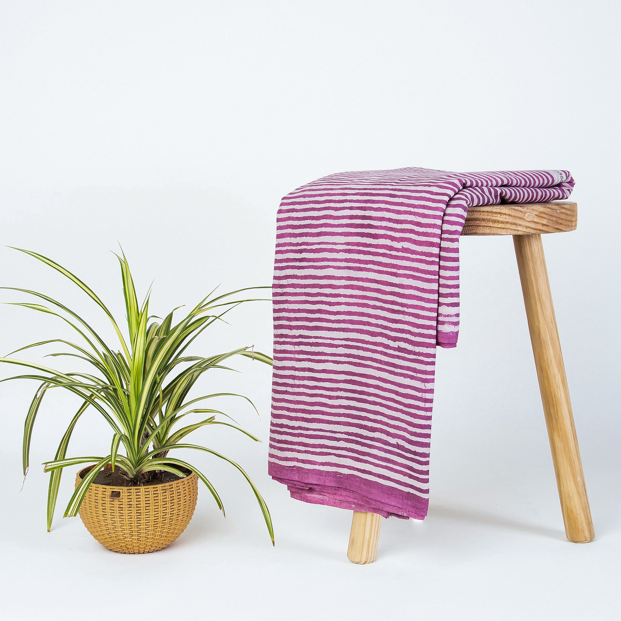 Handmade Pink Stripes Cotton Dabu Fabric