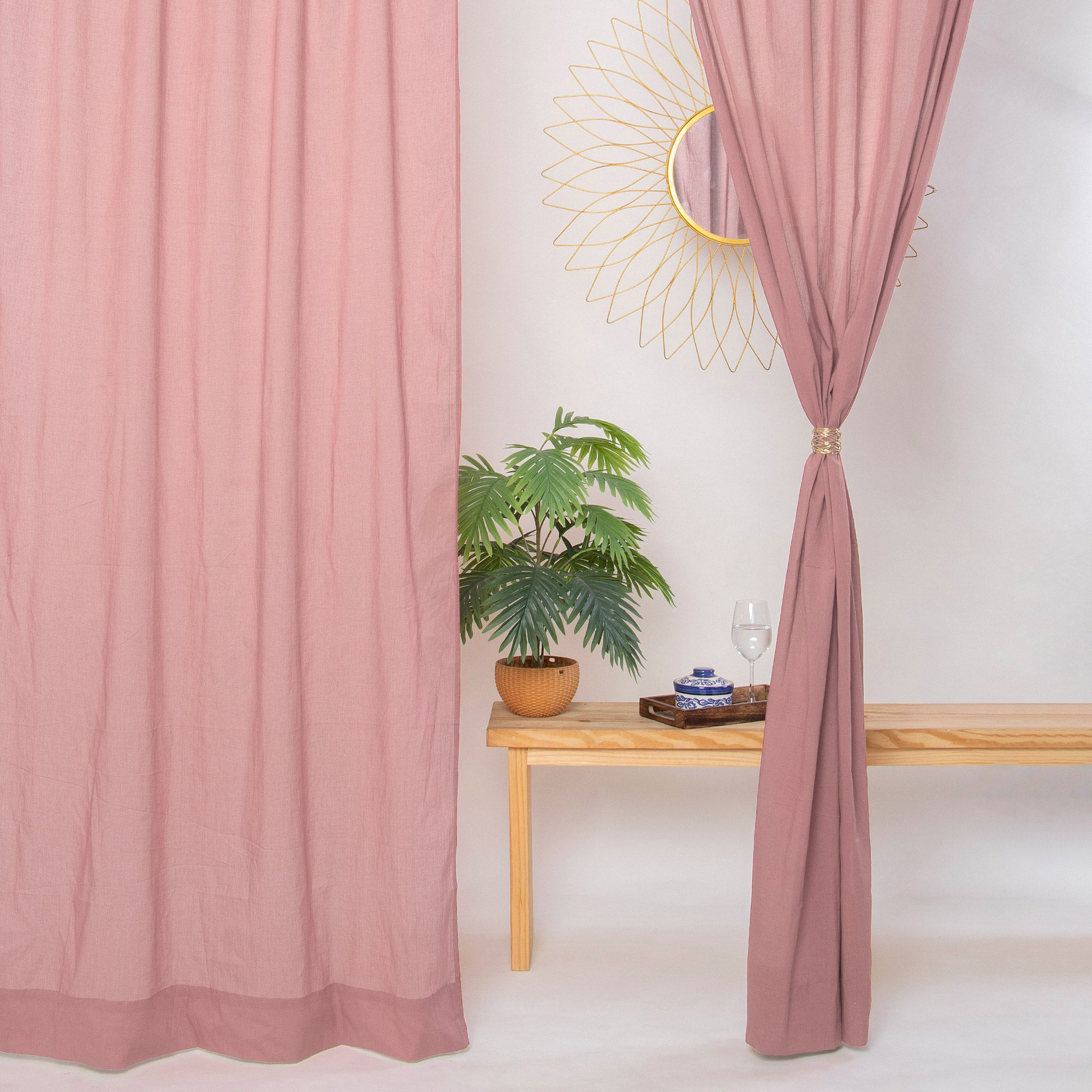 Handmade Solid Dusty Pink Cotton Window Curtain