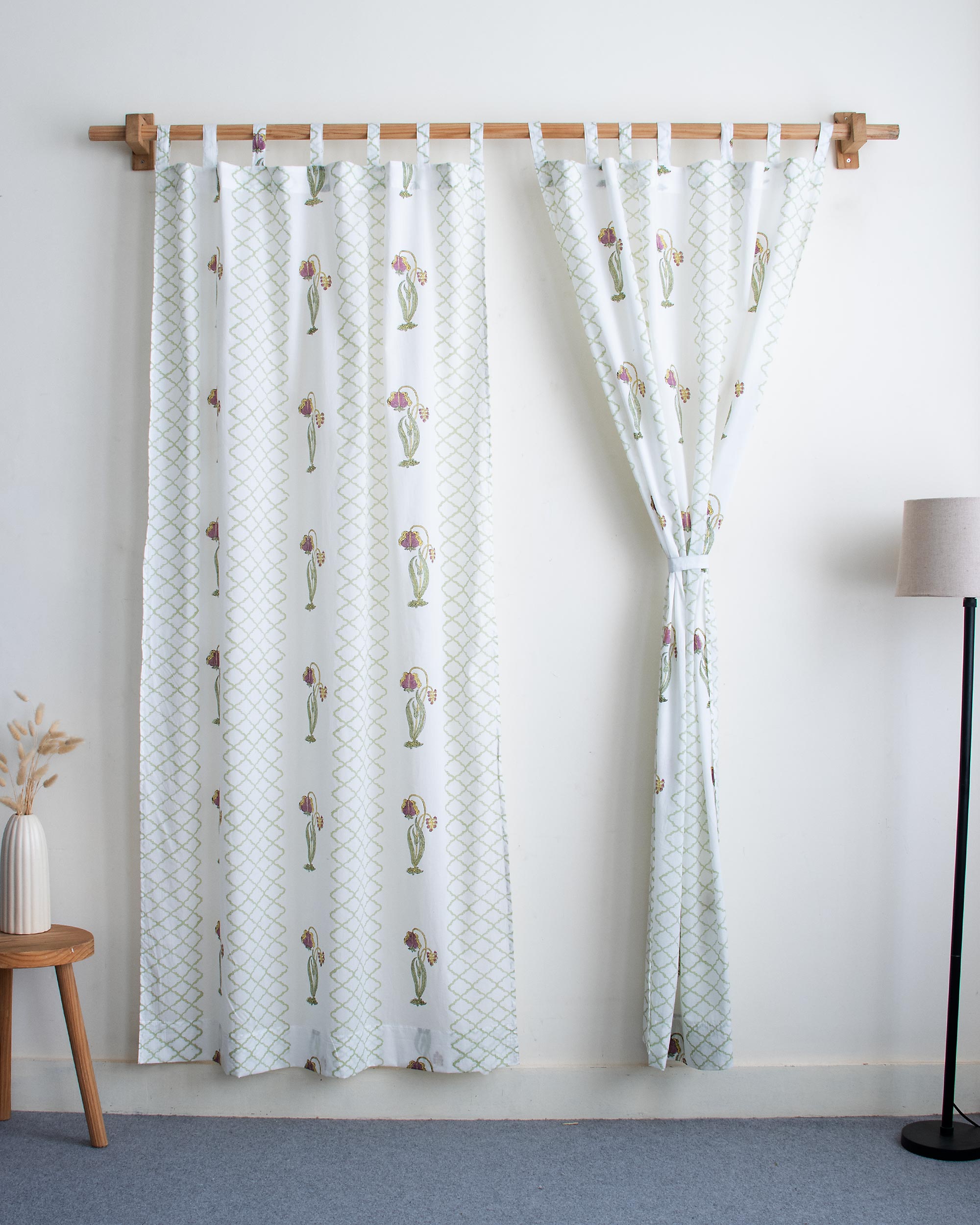 India Boota Floral Block Printed Drapes for Bedroom