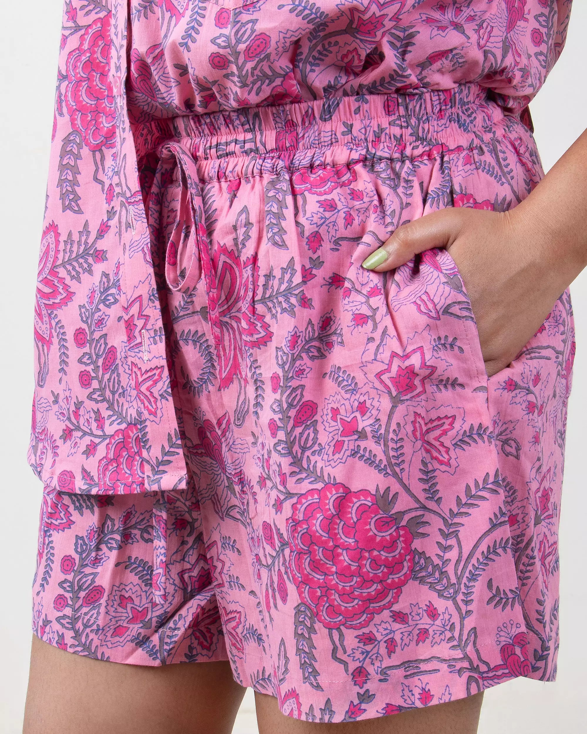 Indian Block Printed Pink Floral Cotton Women&