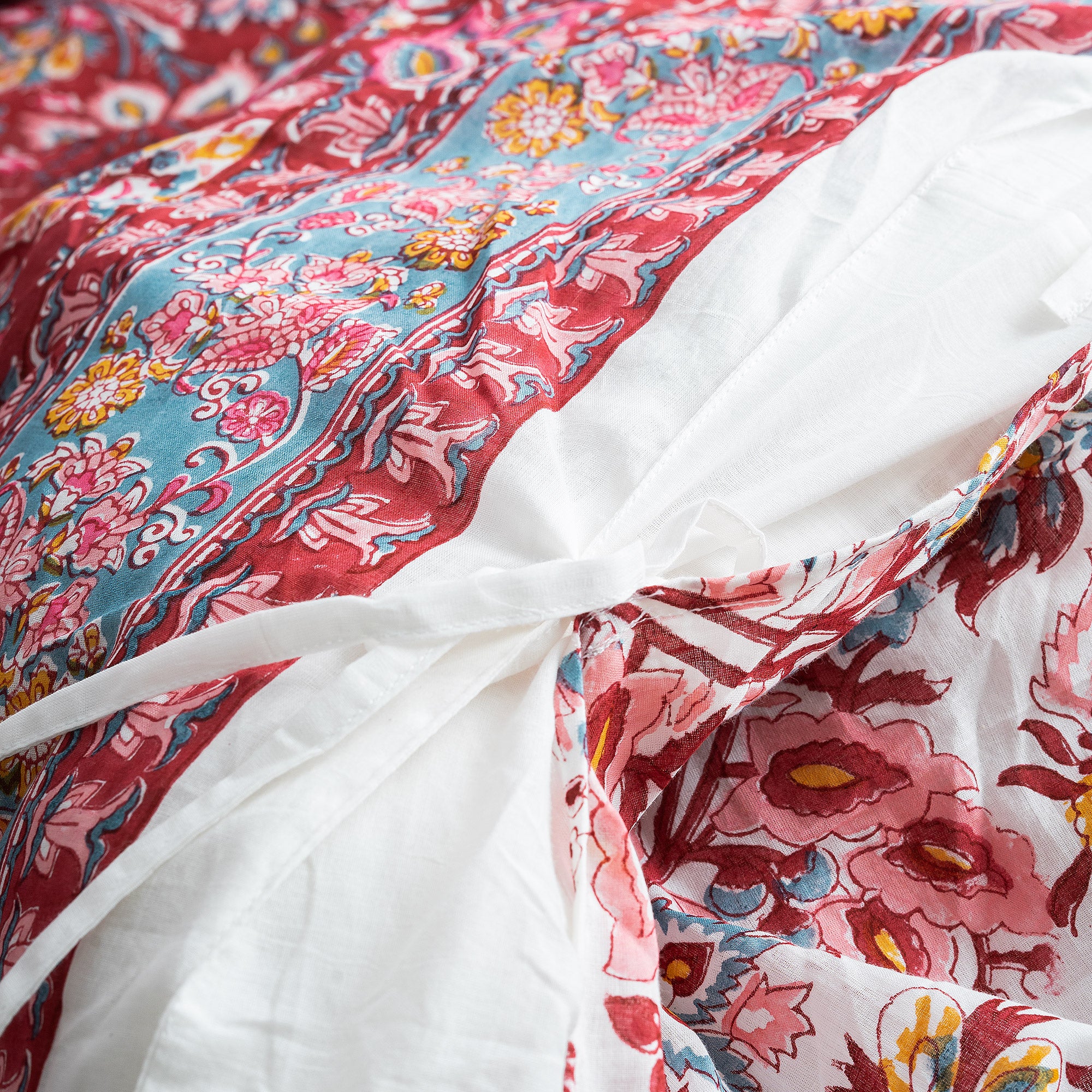 Indian Block Printed Reversible Red Floral Duvet Cover