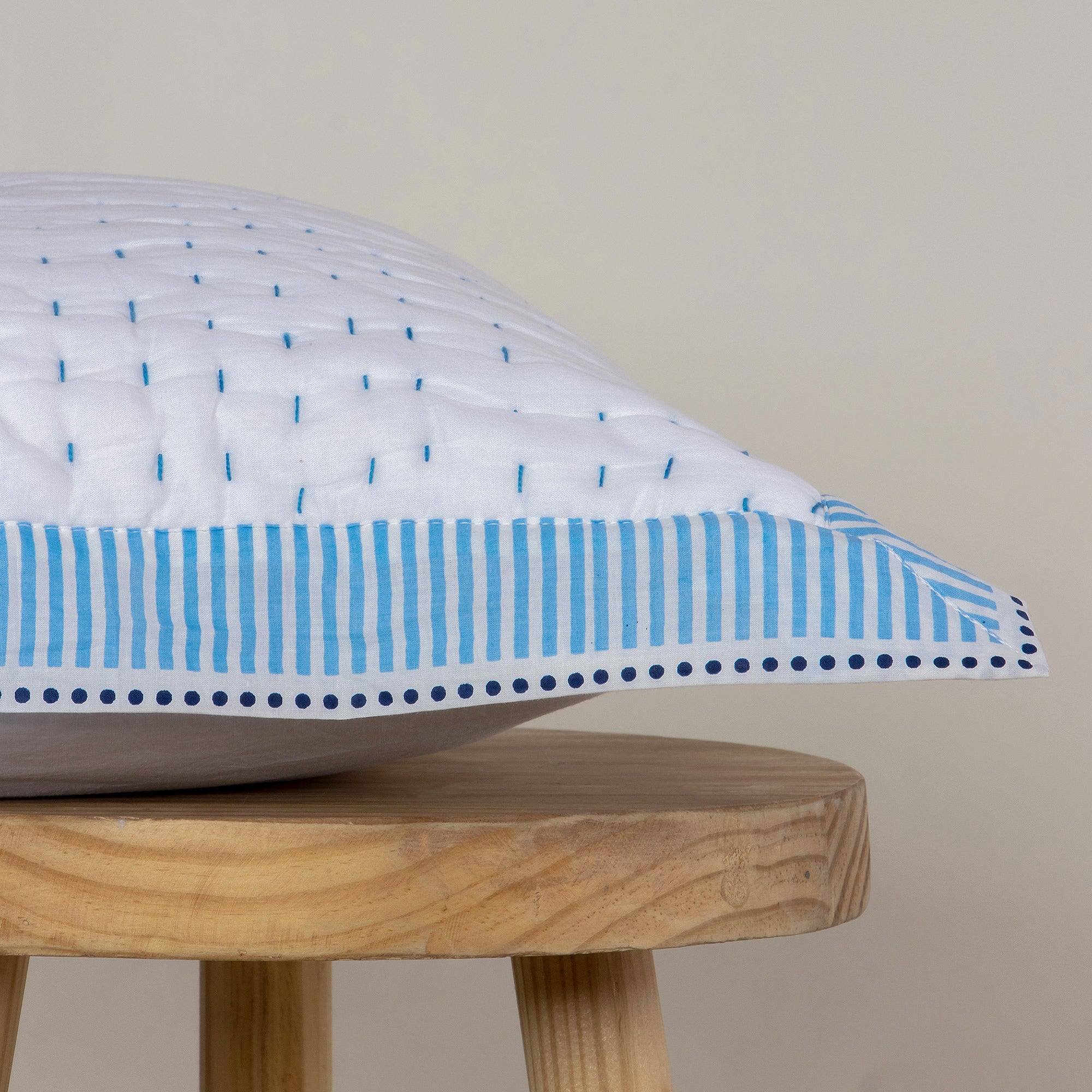 Indian Cotton Blue Striped Kantha Cotton Cushion Cover
