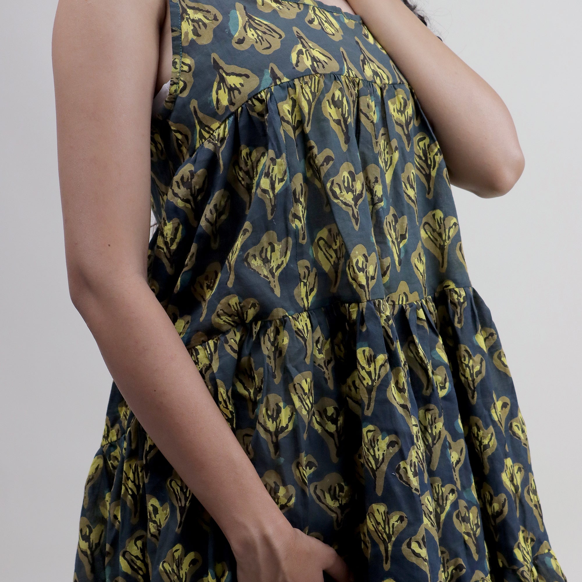 Indian Cotton Hand Block Print Midi Dress For Women