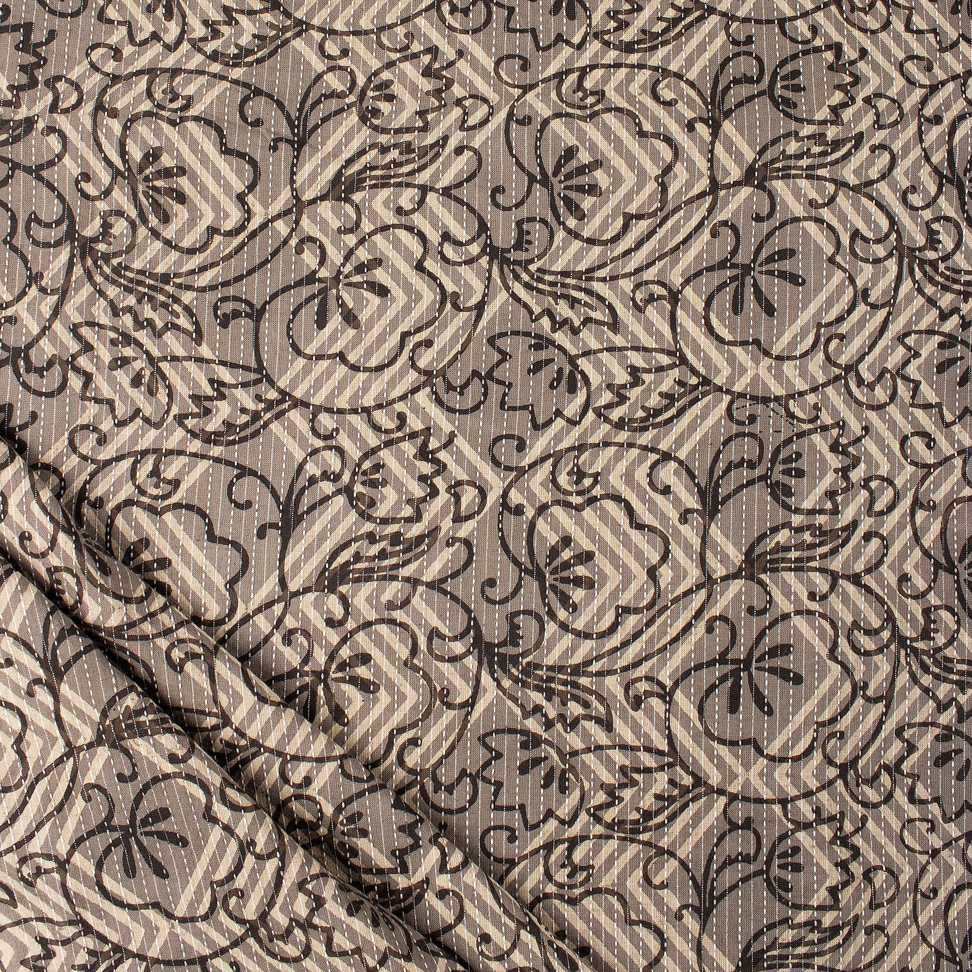 Indian Dabu Hand Block Printed Kantha Fabric by the Yard