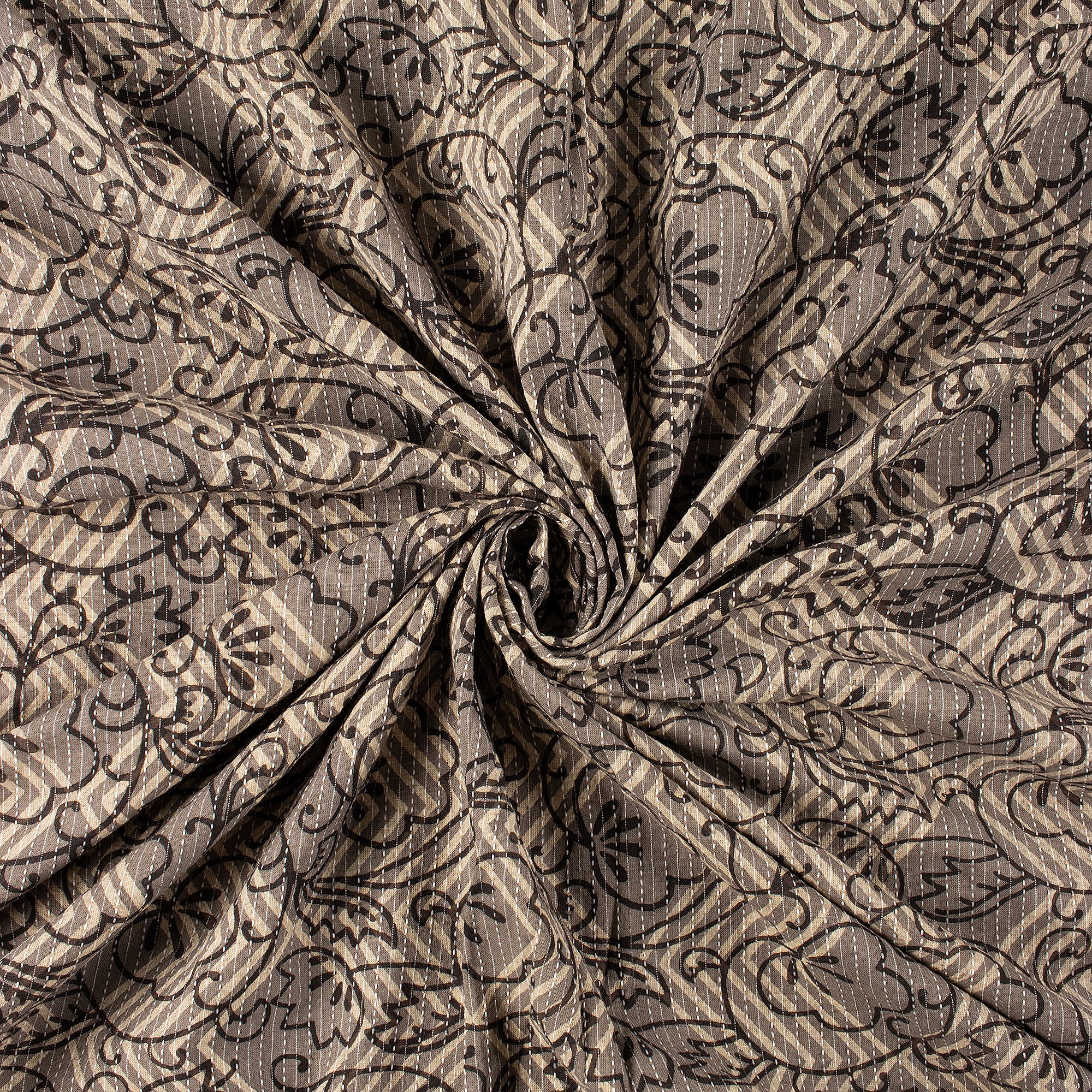 Indian Dabu Hand Block Printed Kantha Fabric by the Yard