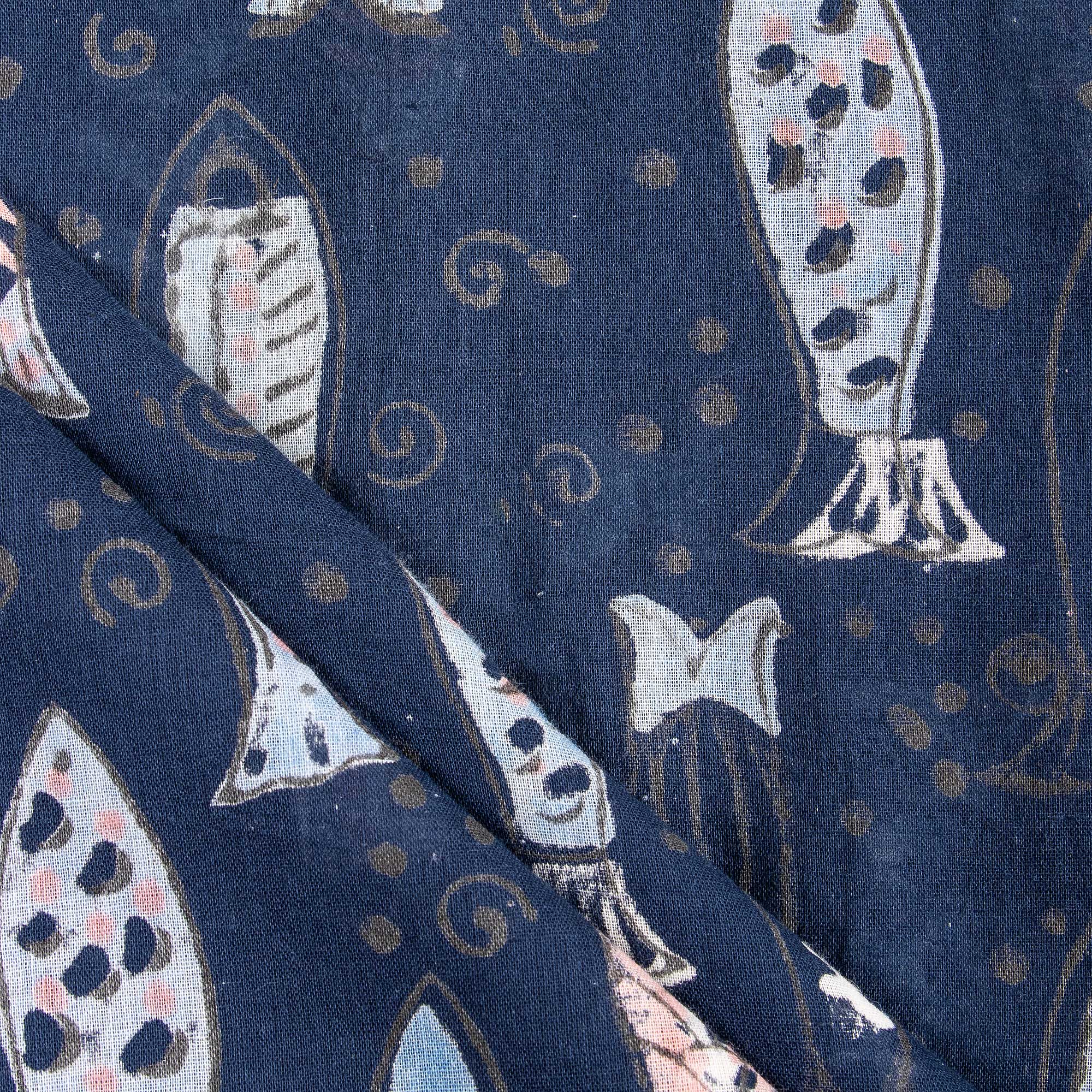 Indian Fish Indigo Hand Block Print Cotton Fabric