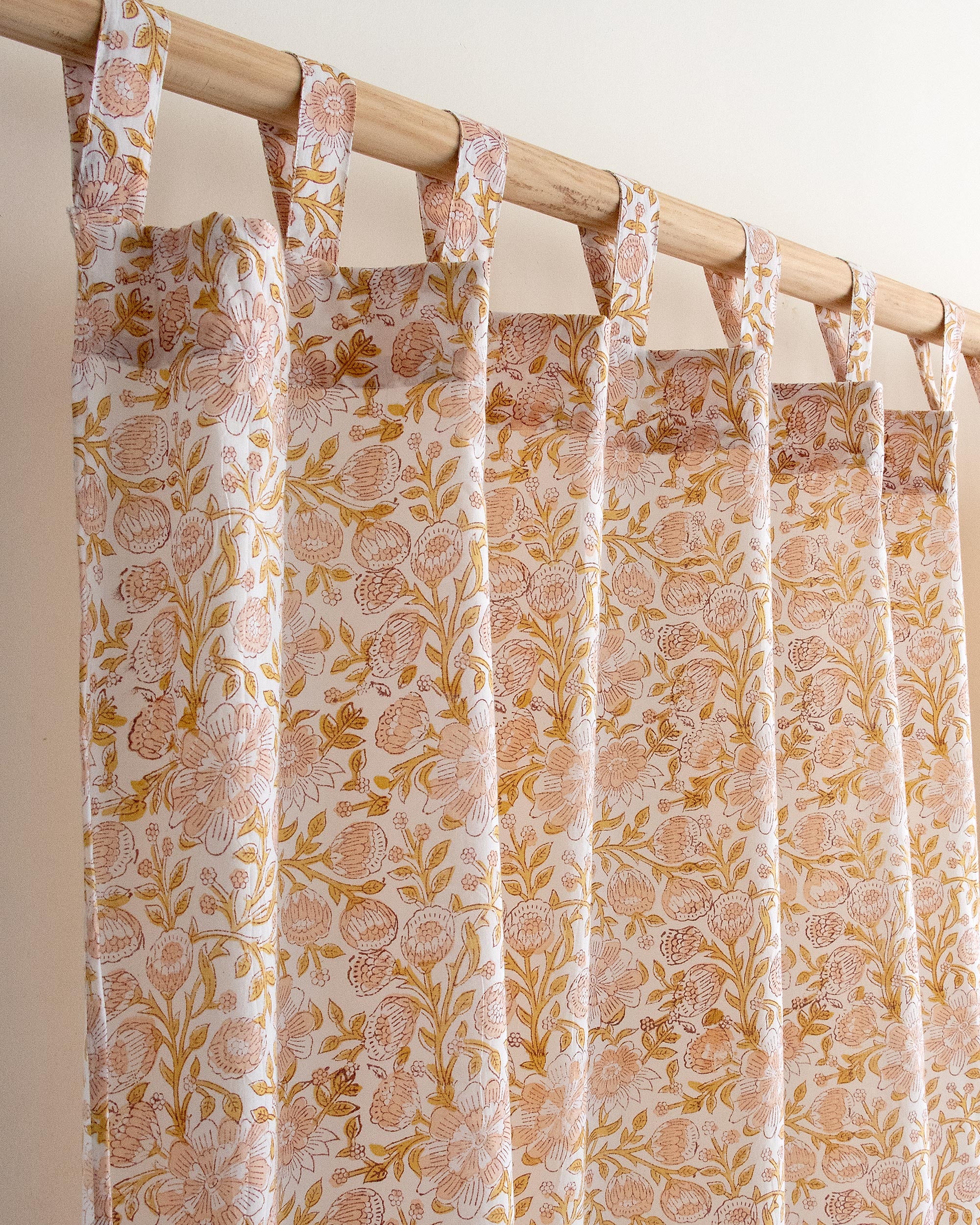 Indian Floral Block Printed Curtains Set for Home