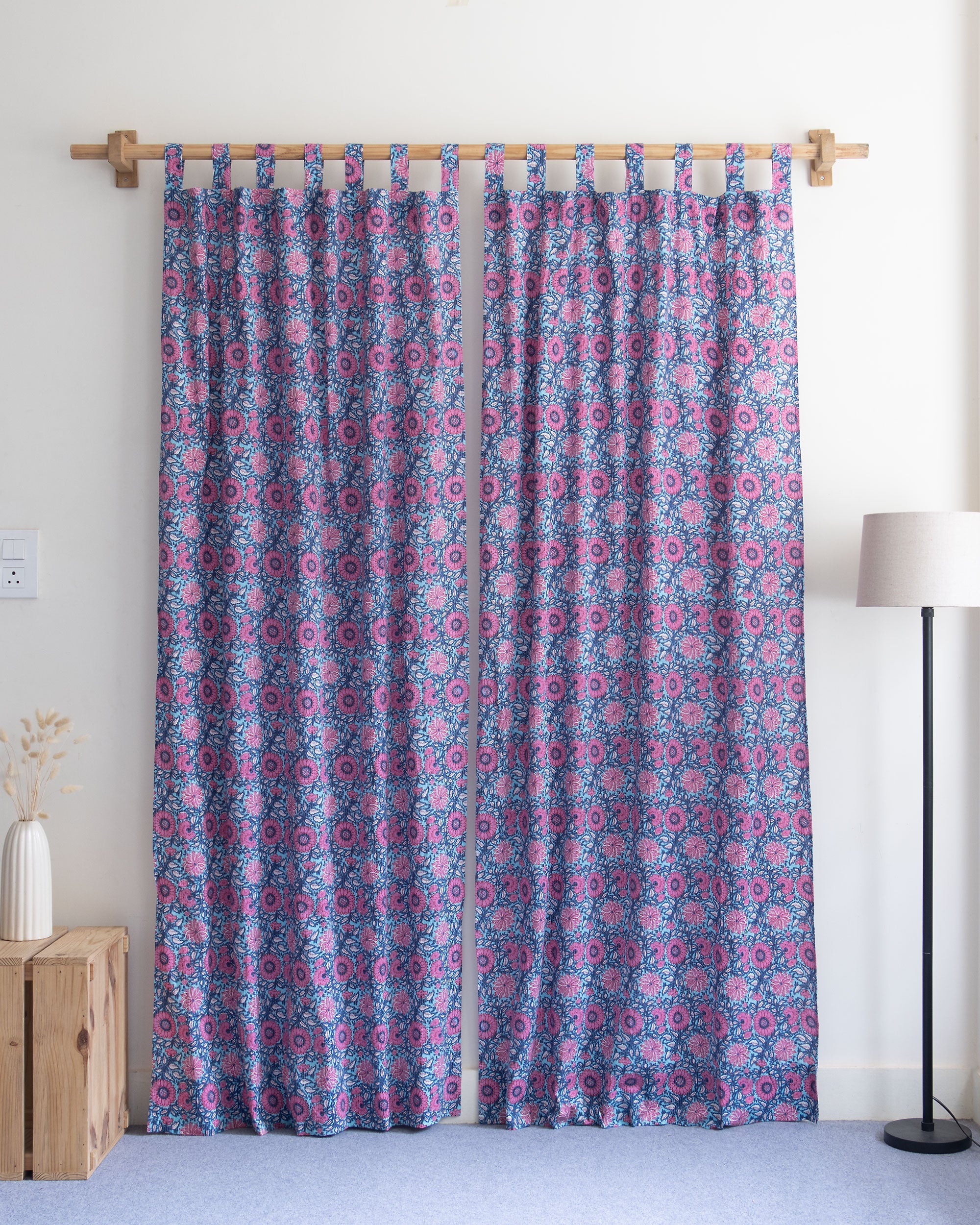 Indian Floral Block Printed Organic Cotton Curtains