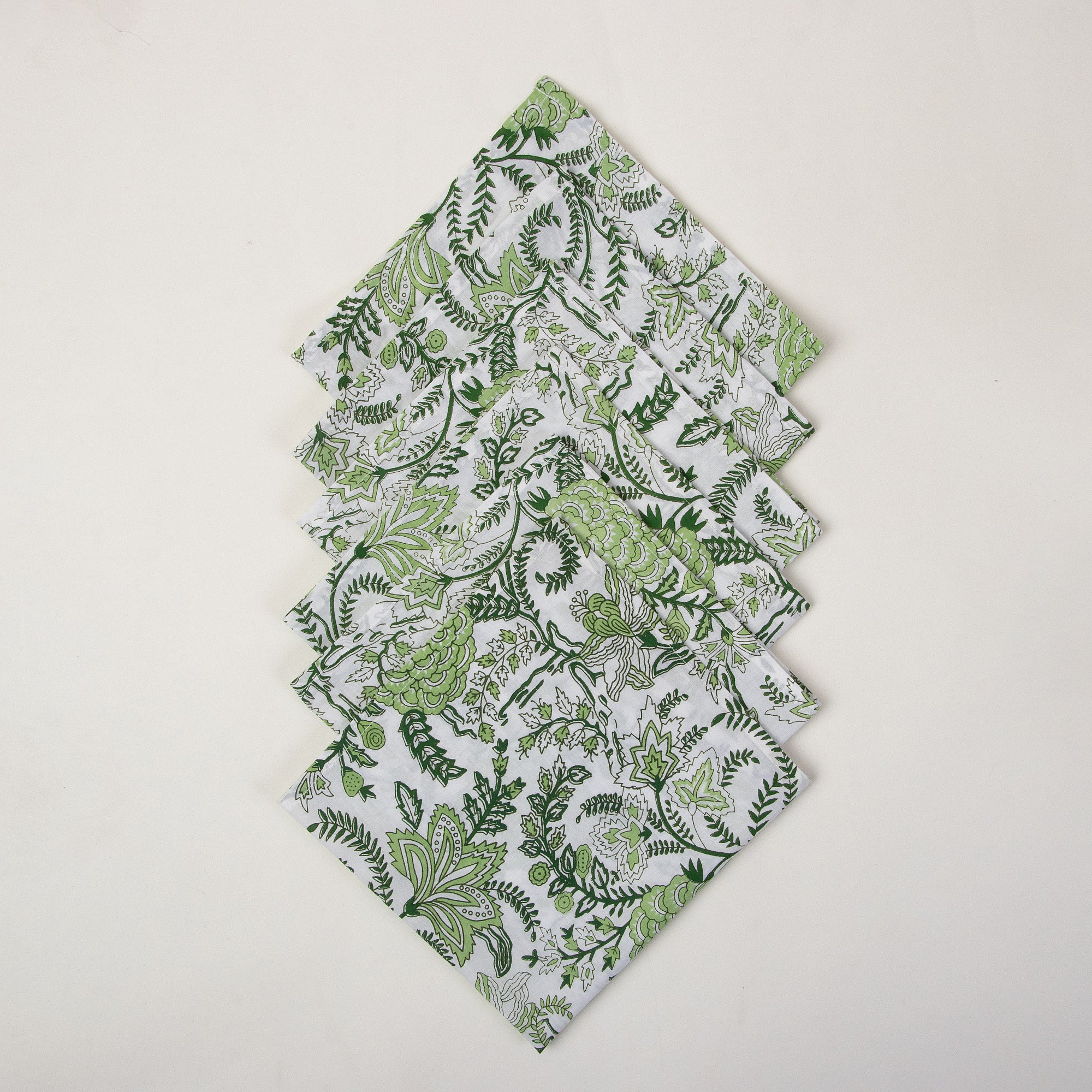 Indian Green Floral Hand Blocked Cotton Napkin