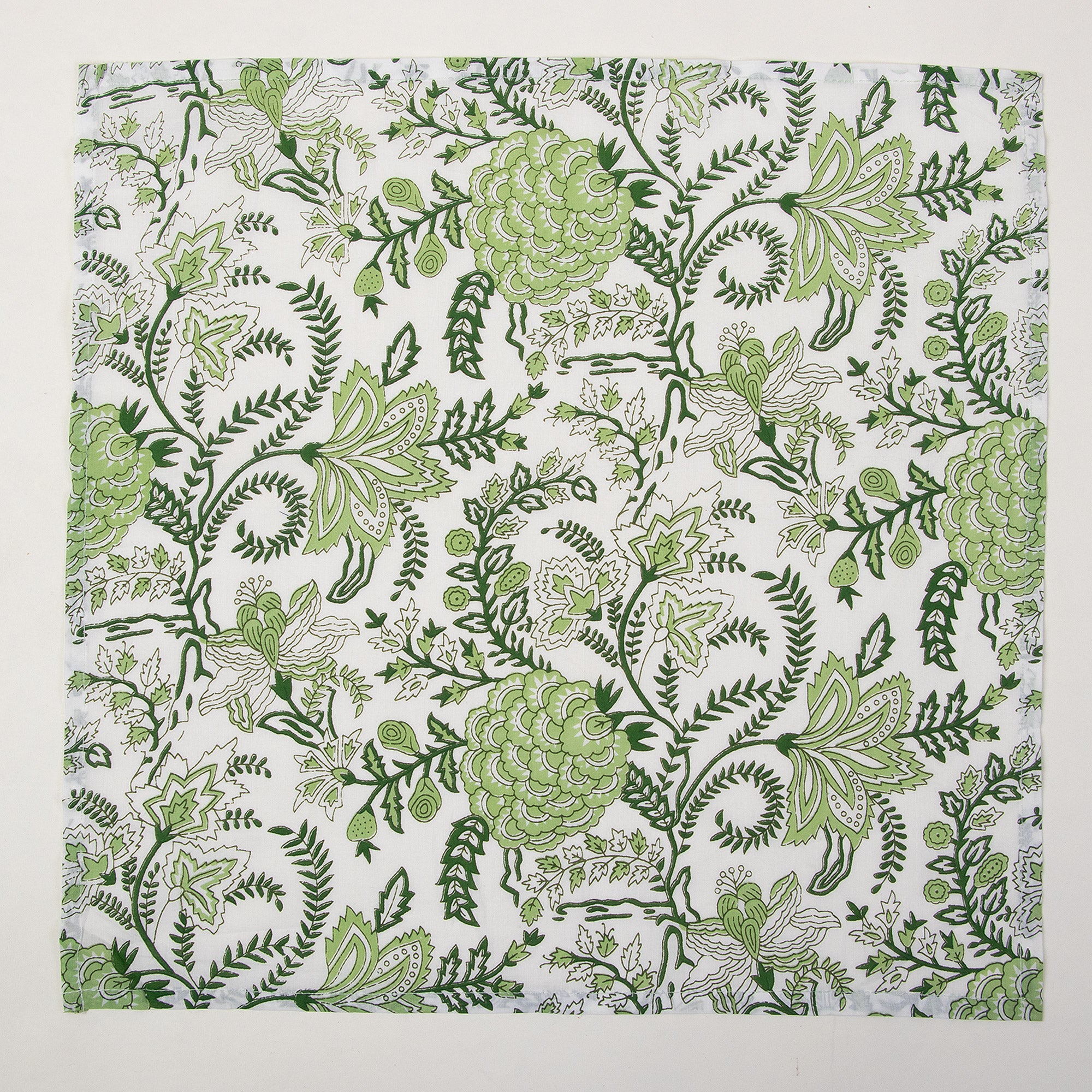 Indian Green Floral Hand Blocked Cotton Napkin