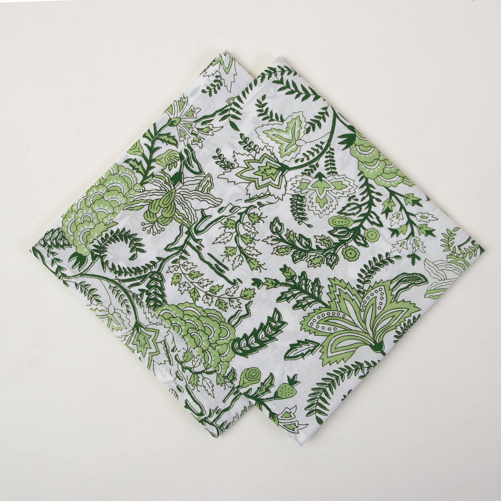 Indian Green Floral Hand Blocked Cotton Napkin