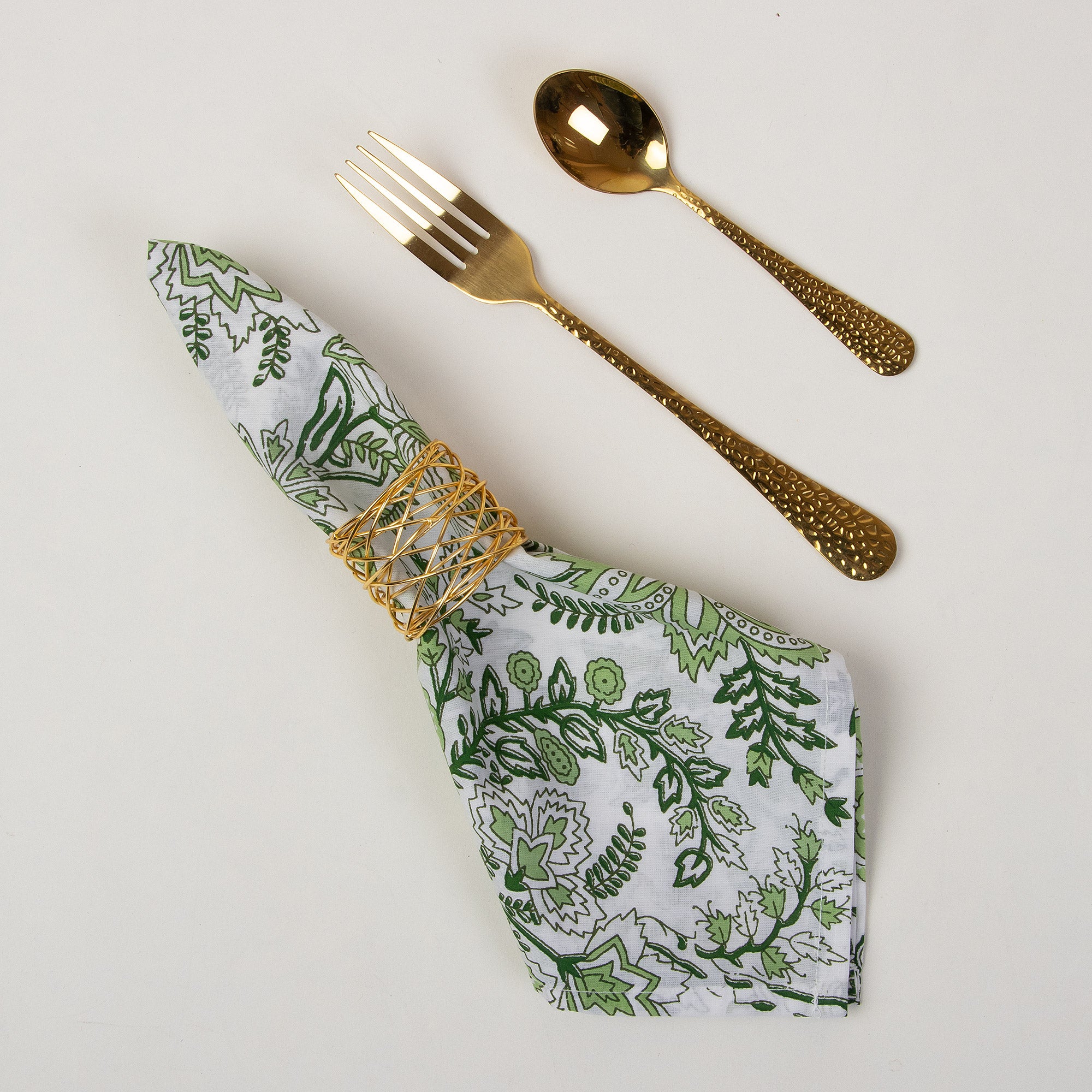 Indian Green Floral Hand Blocked Cotton Napkin