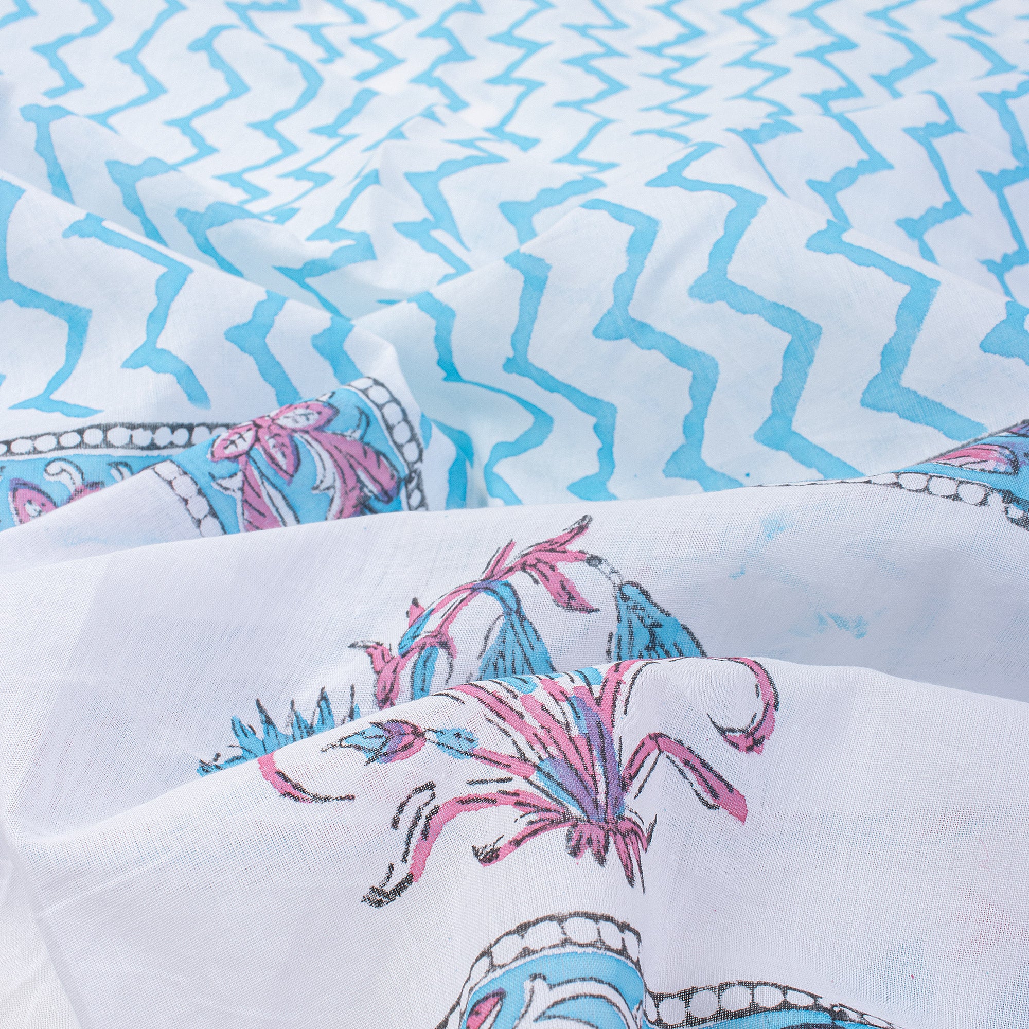Indian Hand Block Blue Zig Zag Beach Sarog Wrap For Women