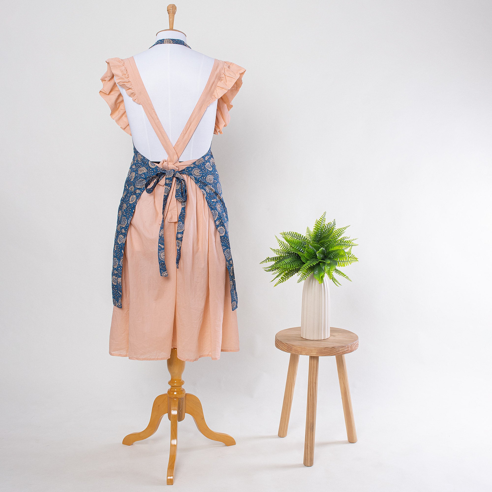 Indian Hand Block Printed Blue Floral Aprons for Women