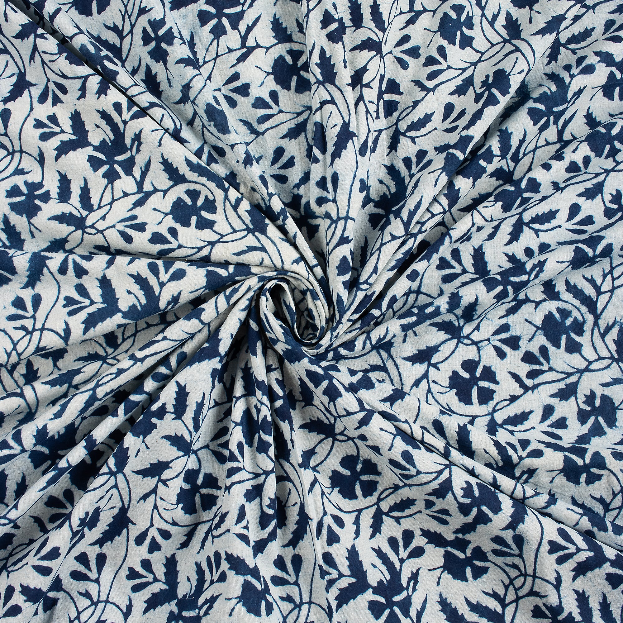 Indian Hand Block Printed Cotton Indigo Running Fabric