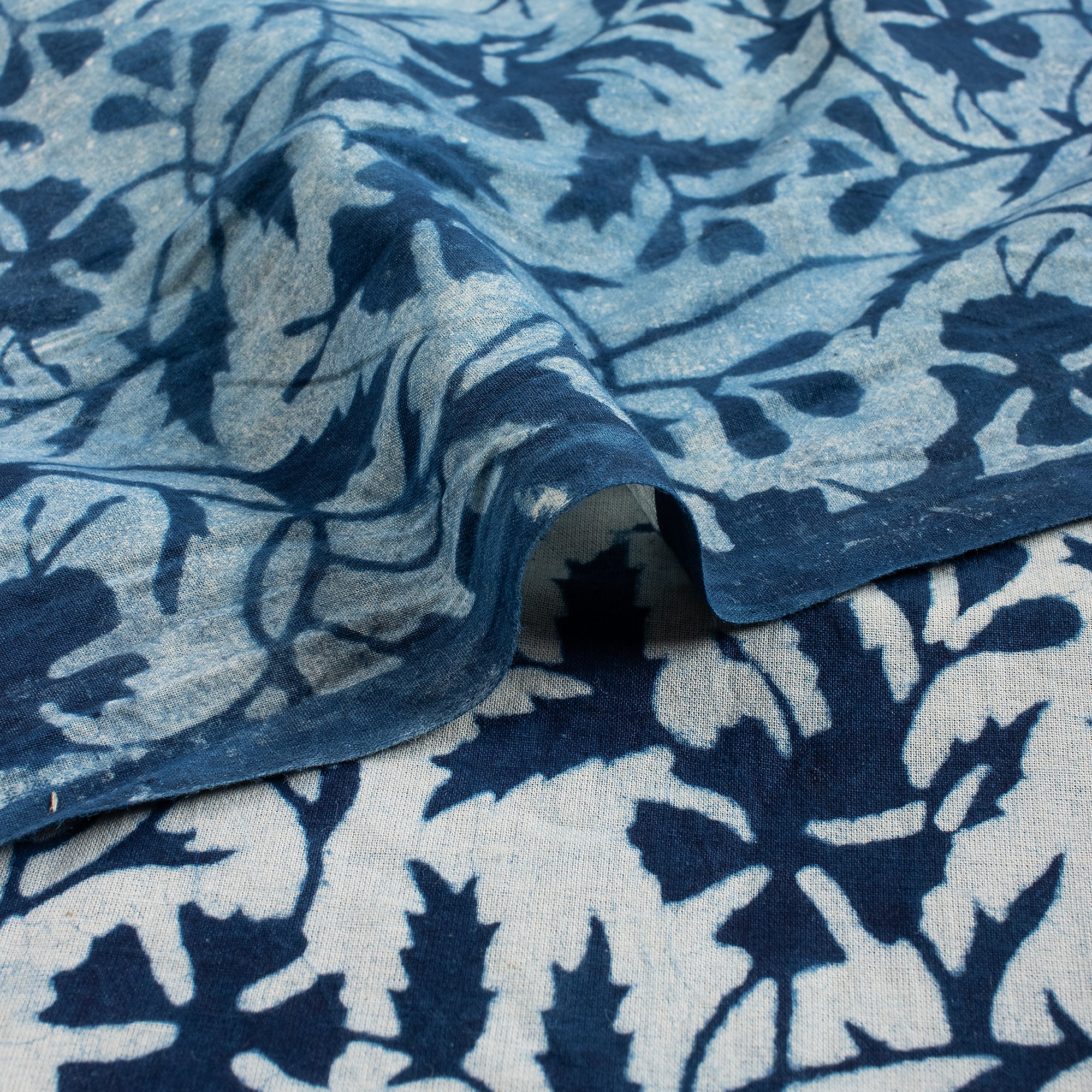 Indian Hand Block Printed Cotton Indigo Running Fabric