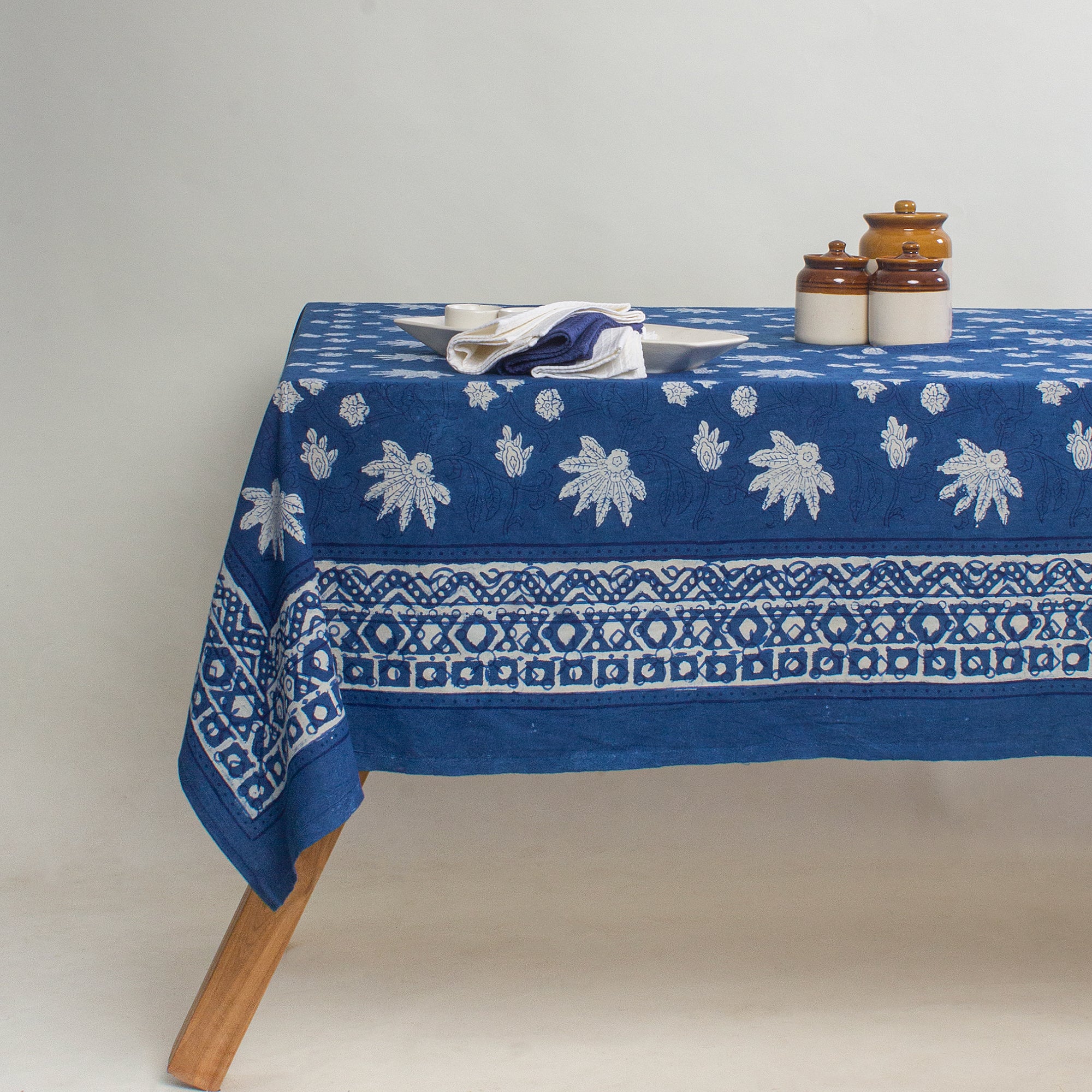 Indian Hand Block Printed Floral Dining Cotton Table Cloth