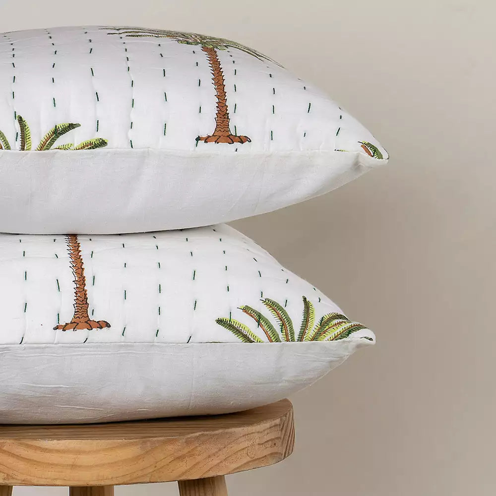 Indian Hand Block Printed Kantha Quilted Cushion Covers