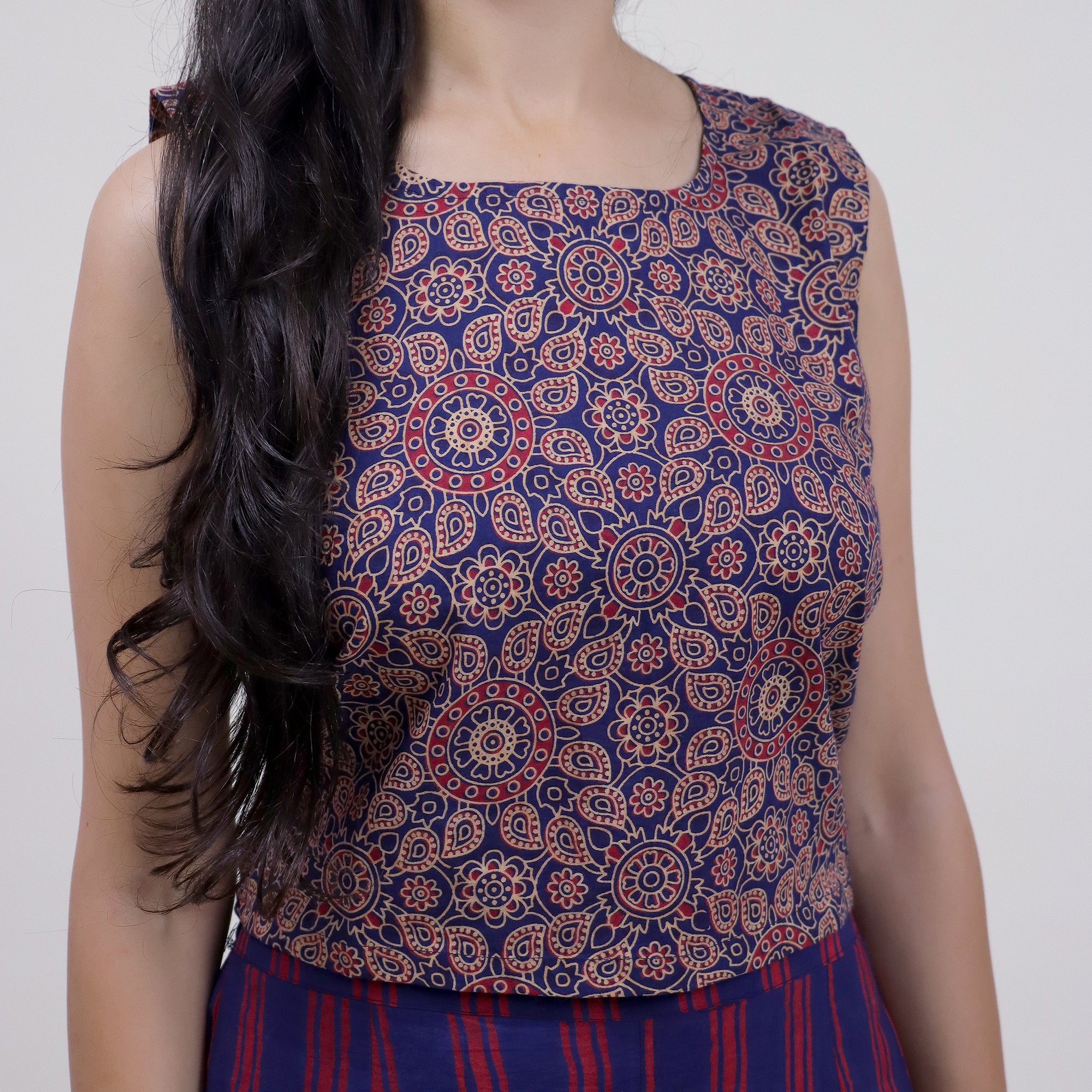 Indian Hand Printed Flora Purple Top & Pant Set For Women&