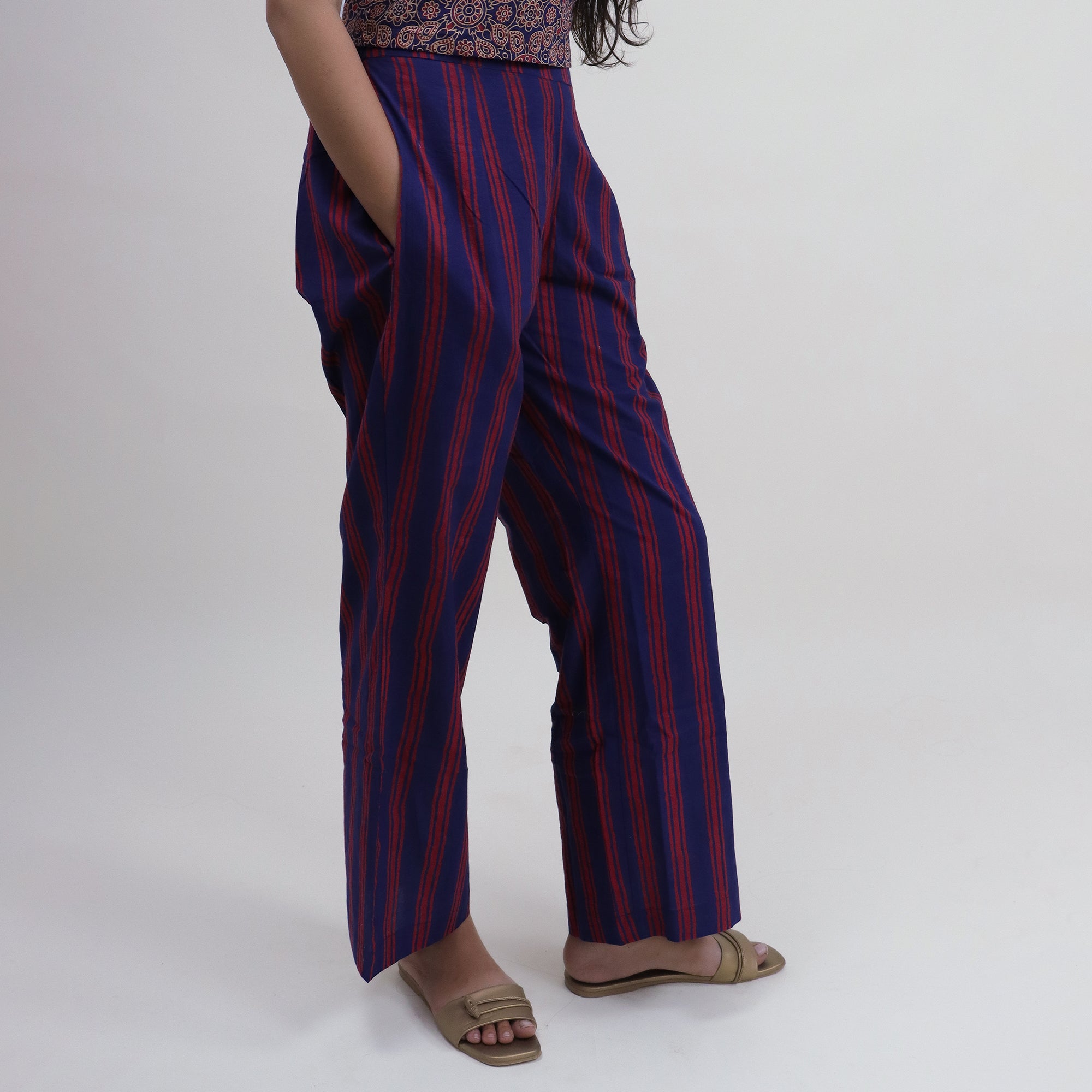 Indian Hand Printed Flora Purple Top & Pant Set For Women&