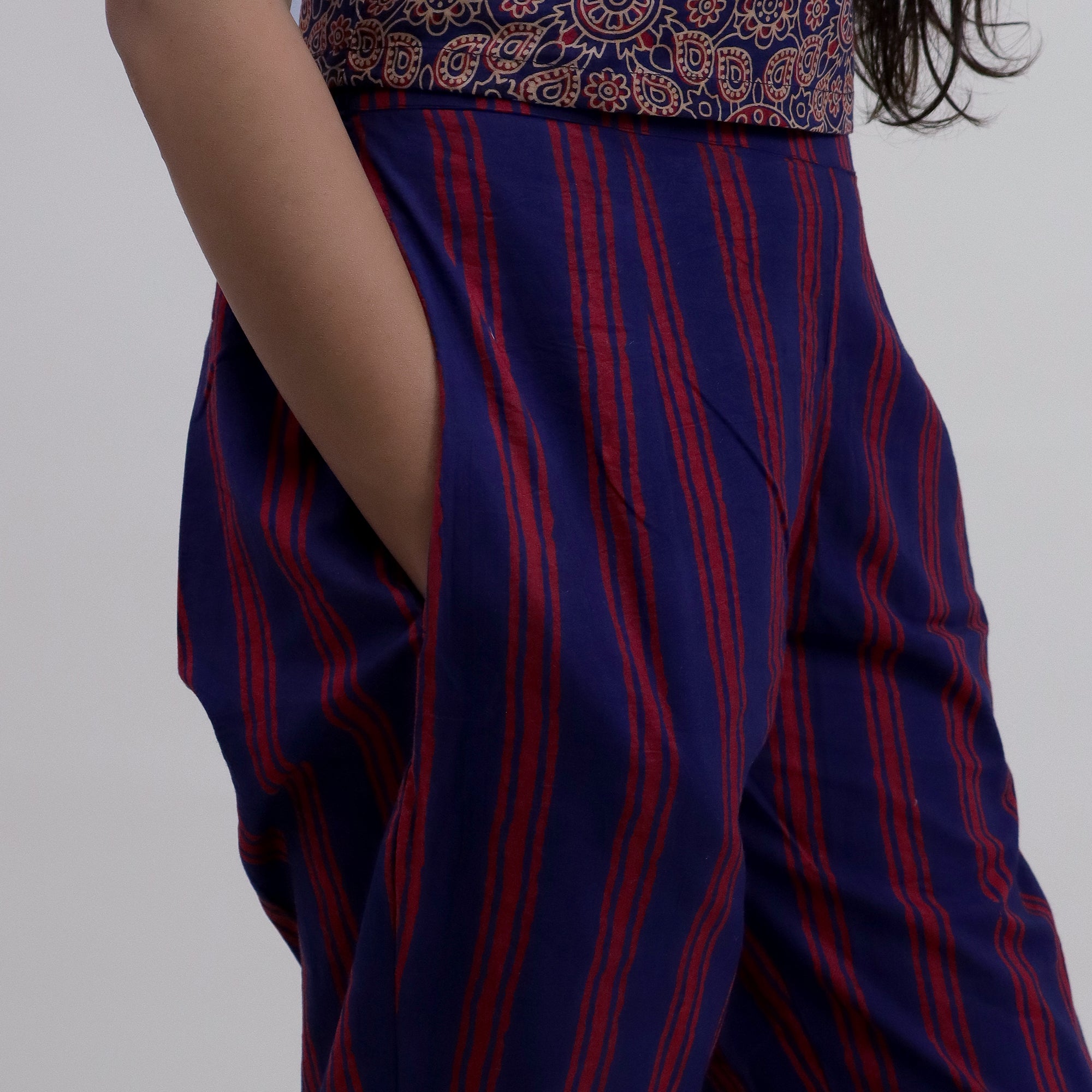 Indian Hand Printed Flora Purple Top & Pant Set For Women&