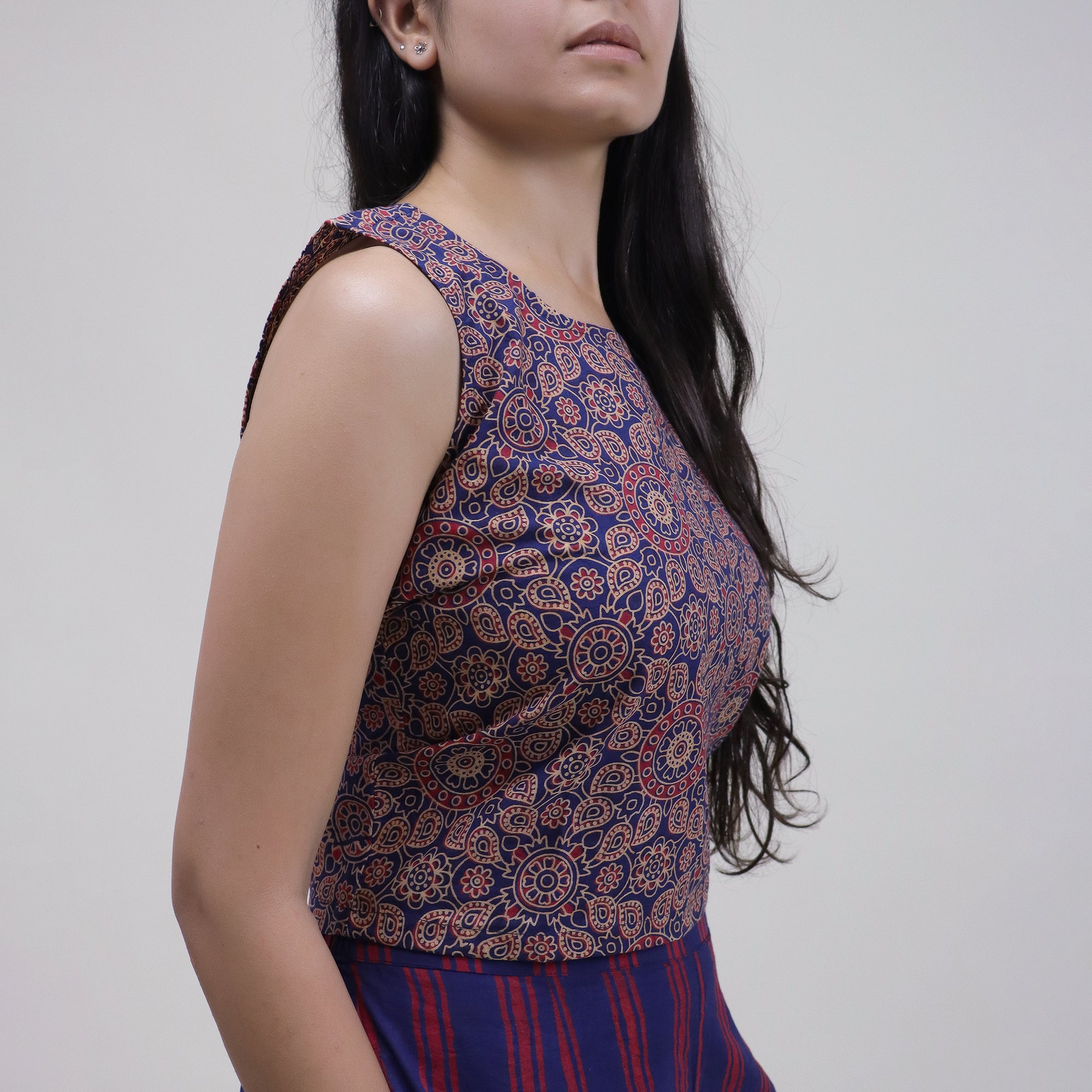 Indian Hand Printed Flora Purple Top & Pant Set For Women&