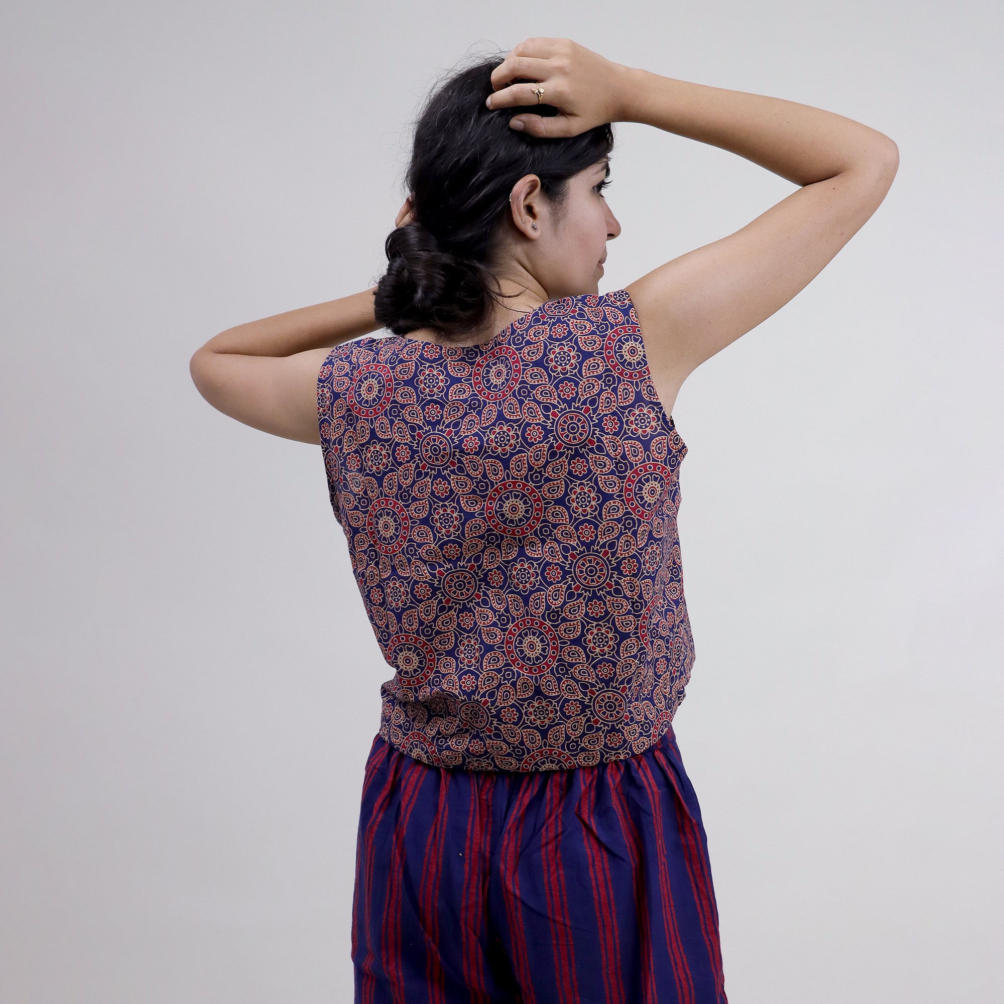 Indian Hand Printed Flora Purple Top & Pant Set For Women&