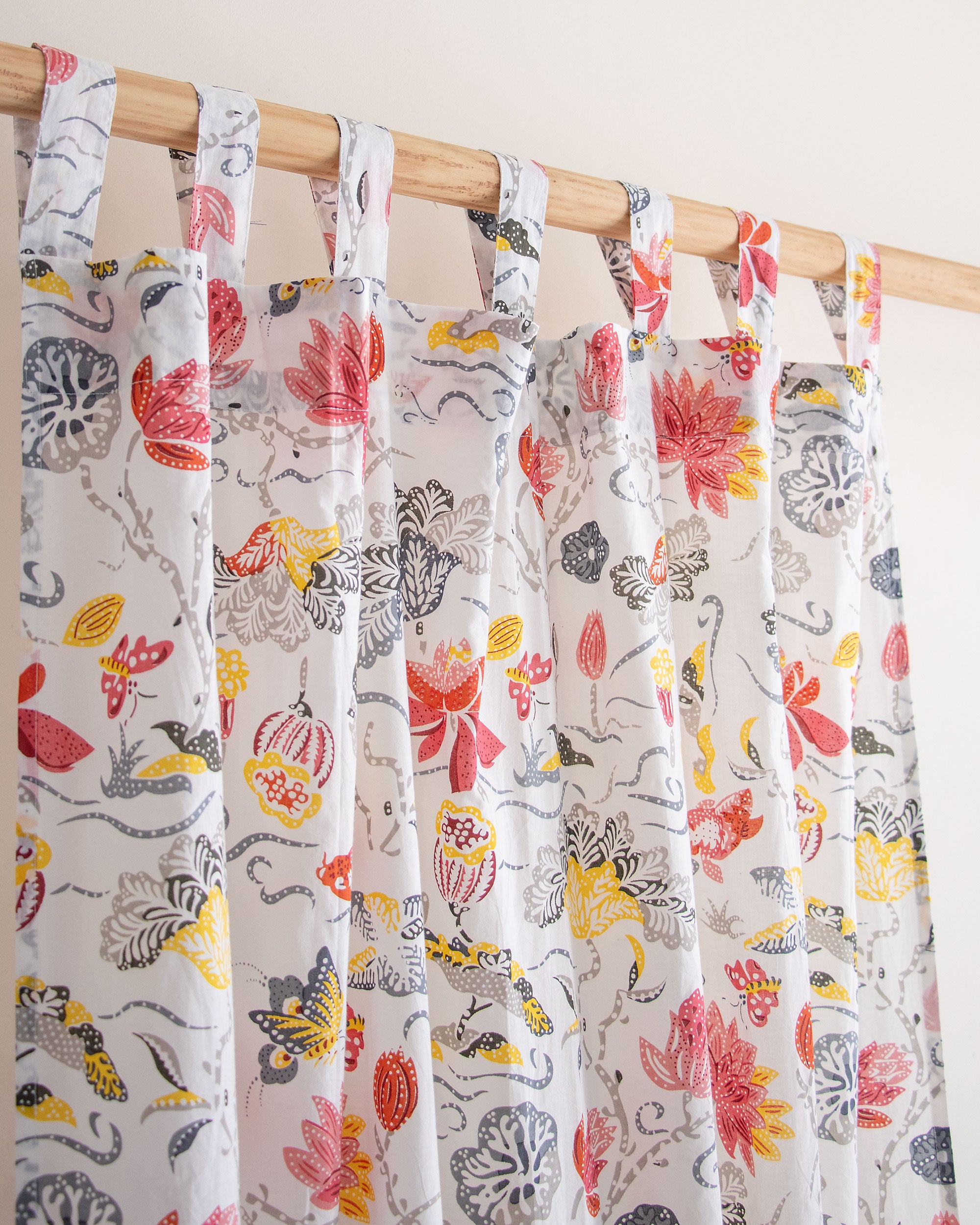 Indian Multicolor Floral Block Printed Cotton Curtain