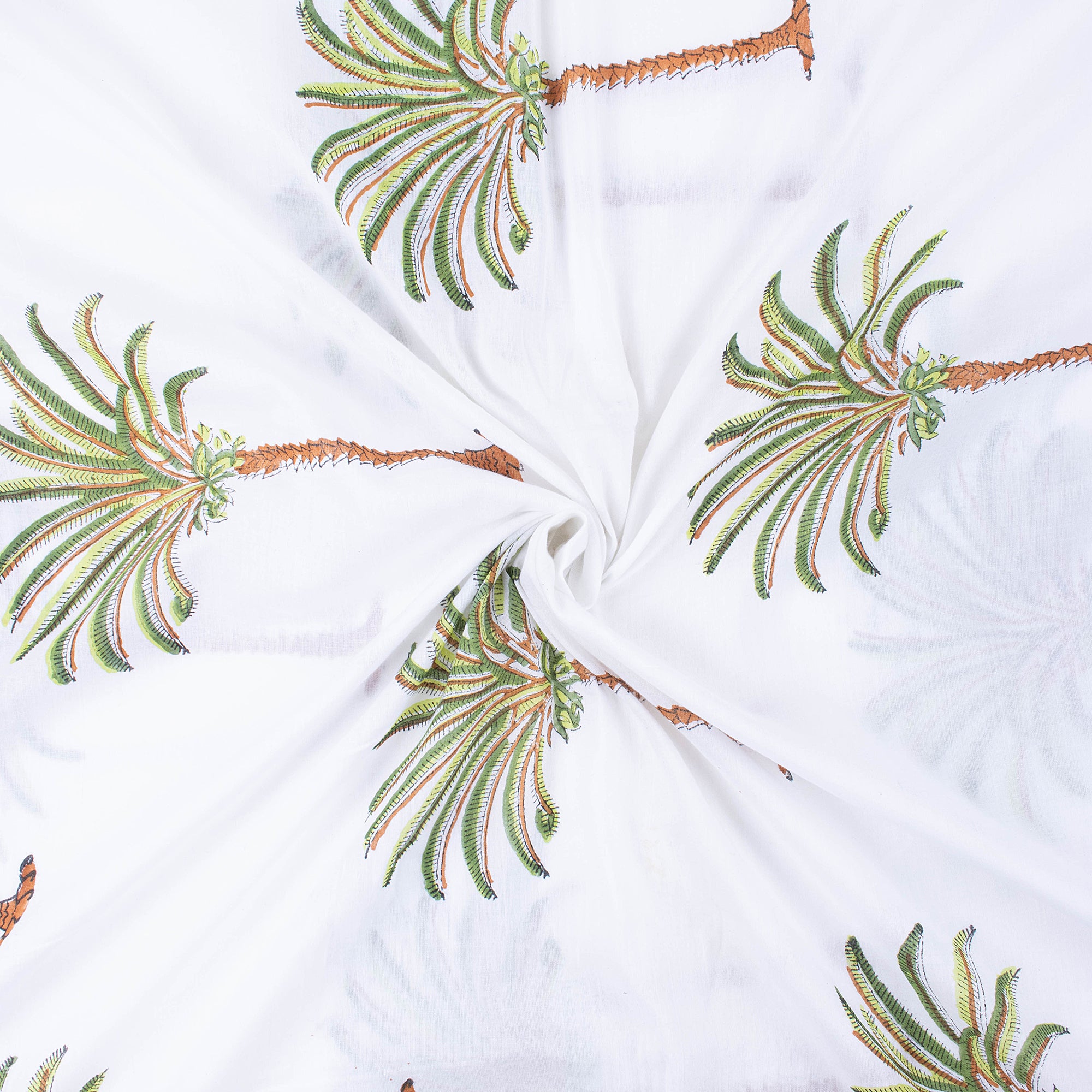 Indian Palm Tree Block Printed Pure Cotton Fabric