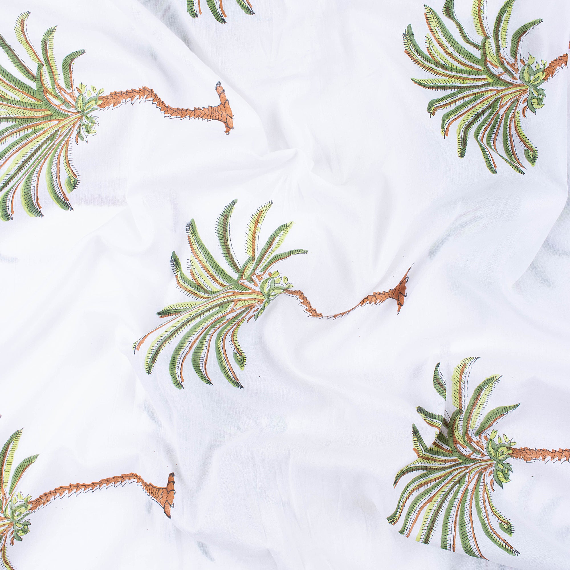 Indian Palm Tree Block Printed Pure Cotton Fabric