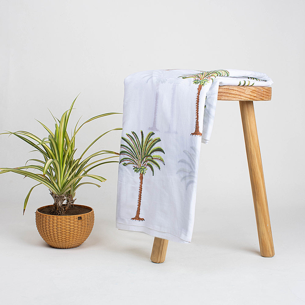 Indian Palm Tree Block Printed Pure Cotton Fabric