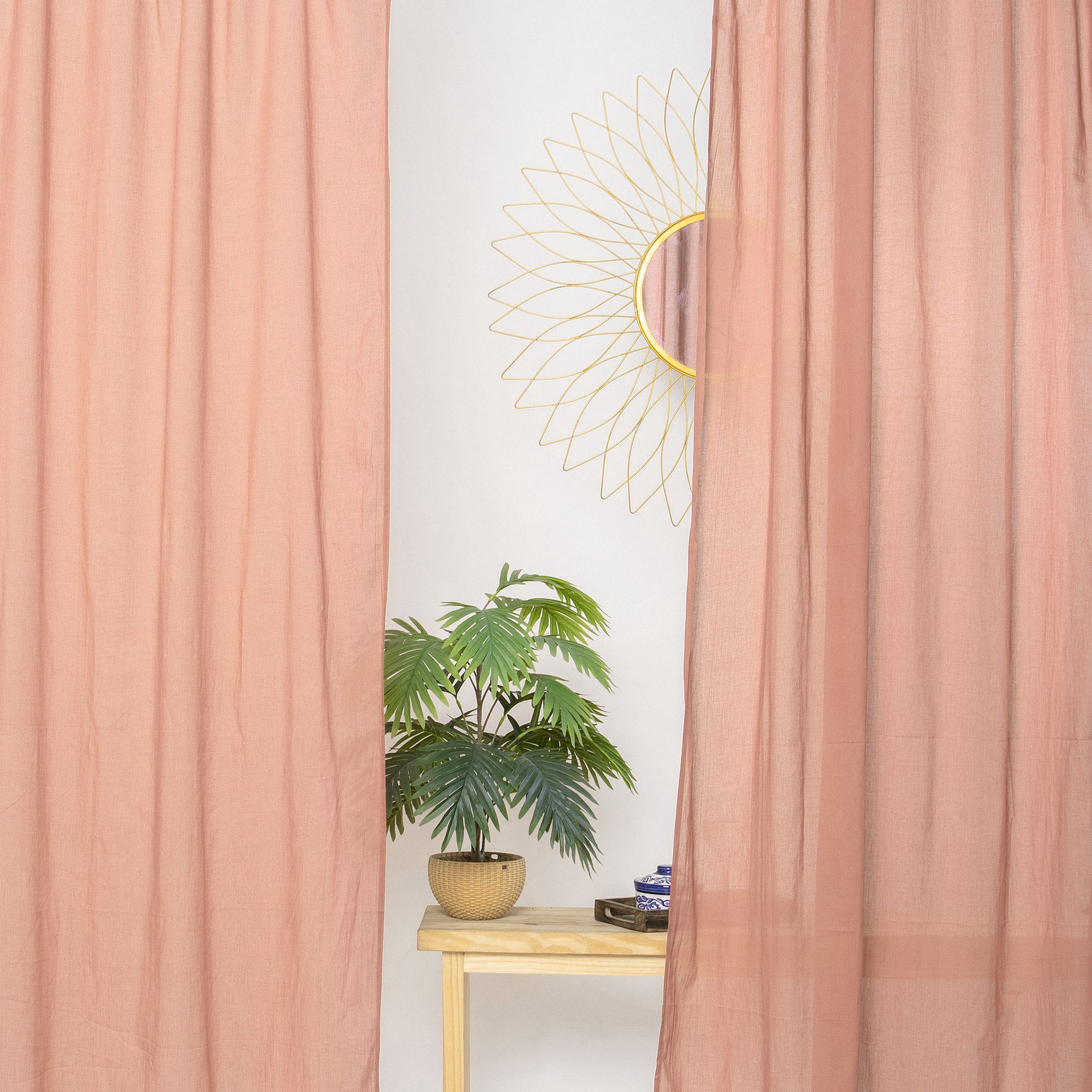 Indian Peach Color Organic Cotton Curtains Set of 2