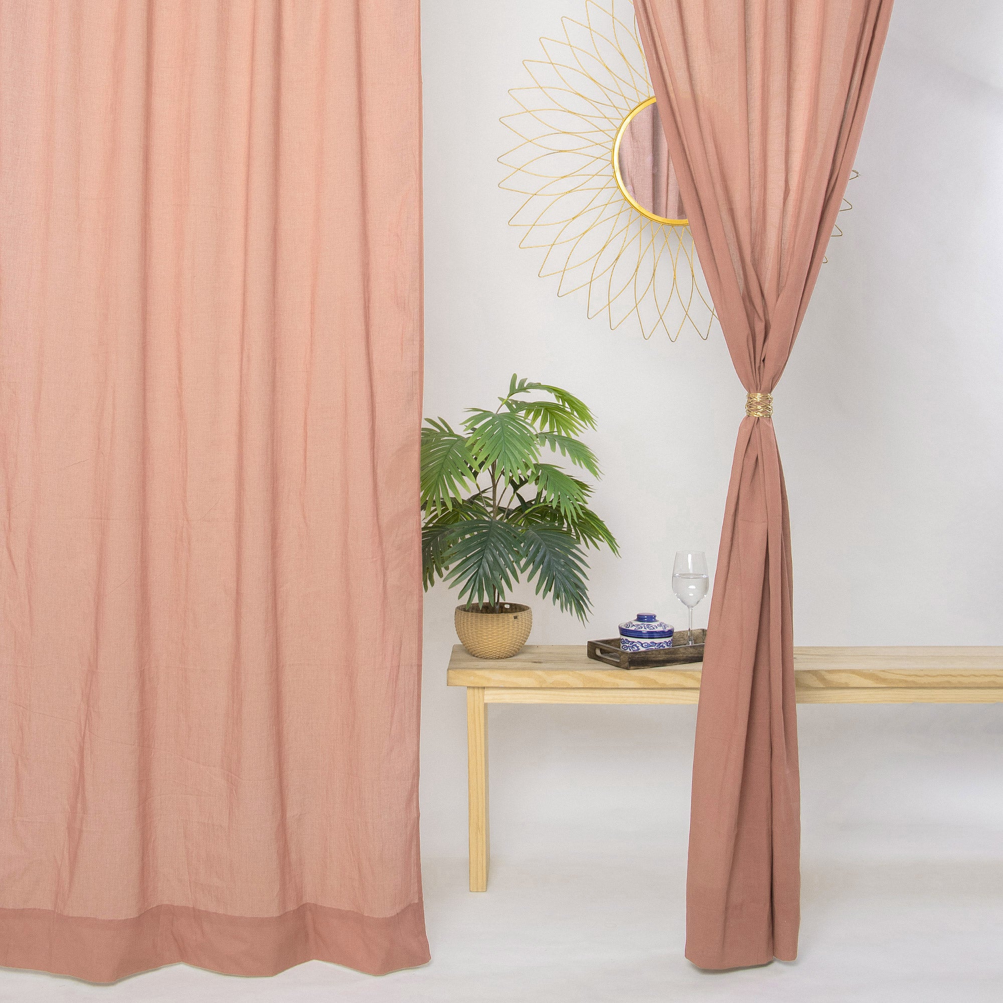 Indian Peach Color Organic Cotton Curtains Set of 2