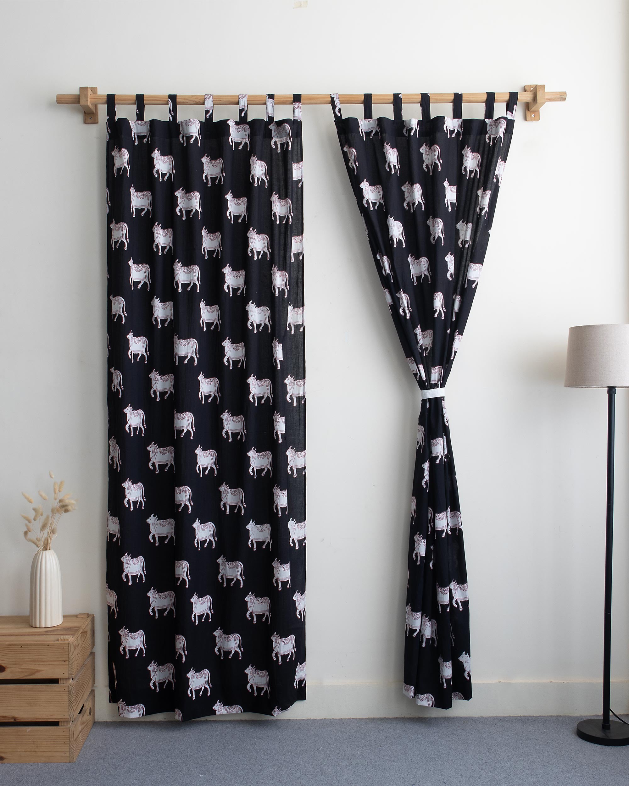 Indian Pichwai Cow Block Printed Cotton Curtains