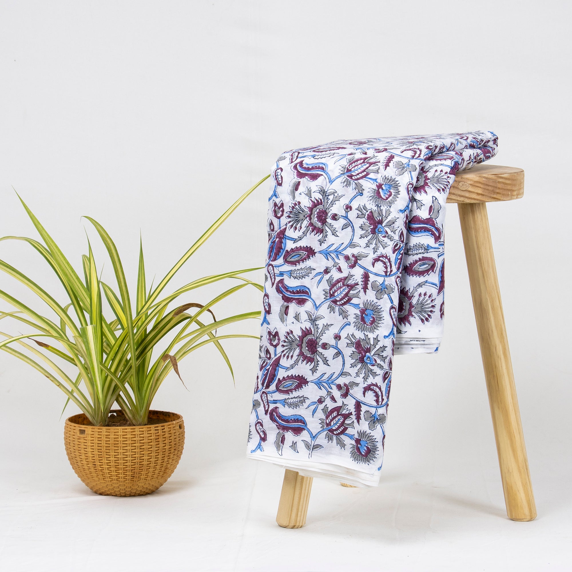 Indian Red Floral Hand Block Print Cotton Fabric