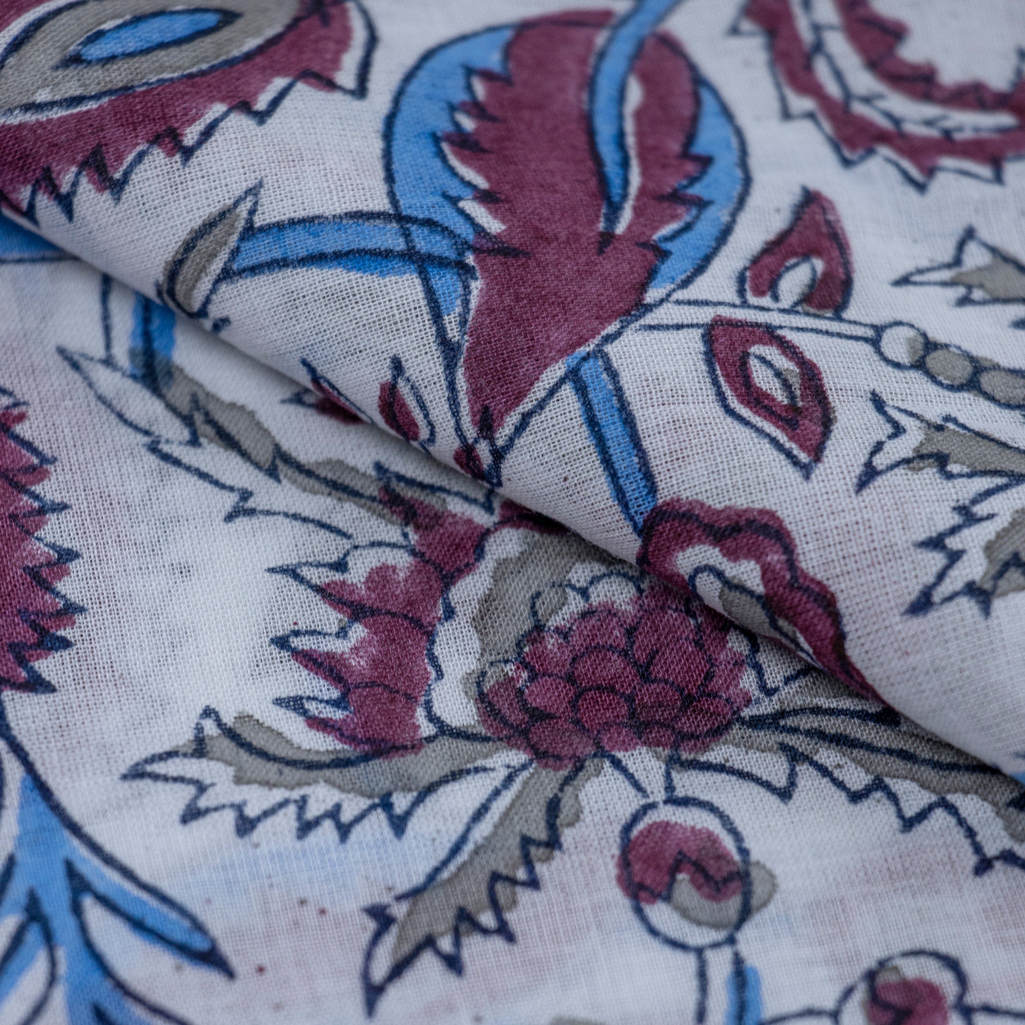Indian Red Floral Hand Block Print Cotton Fabric