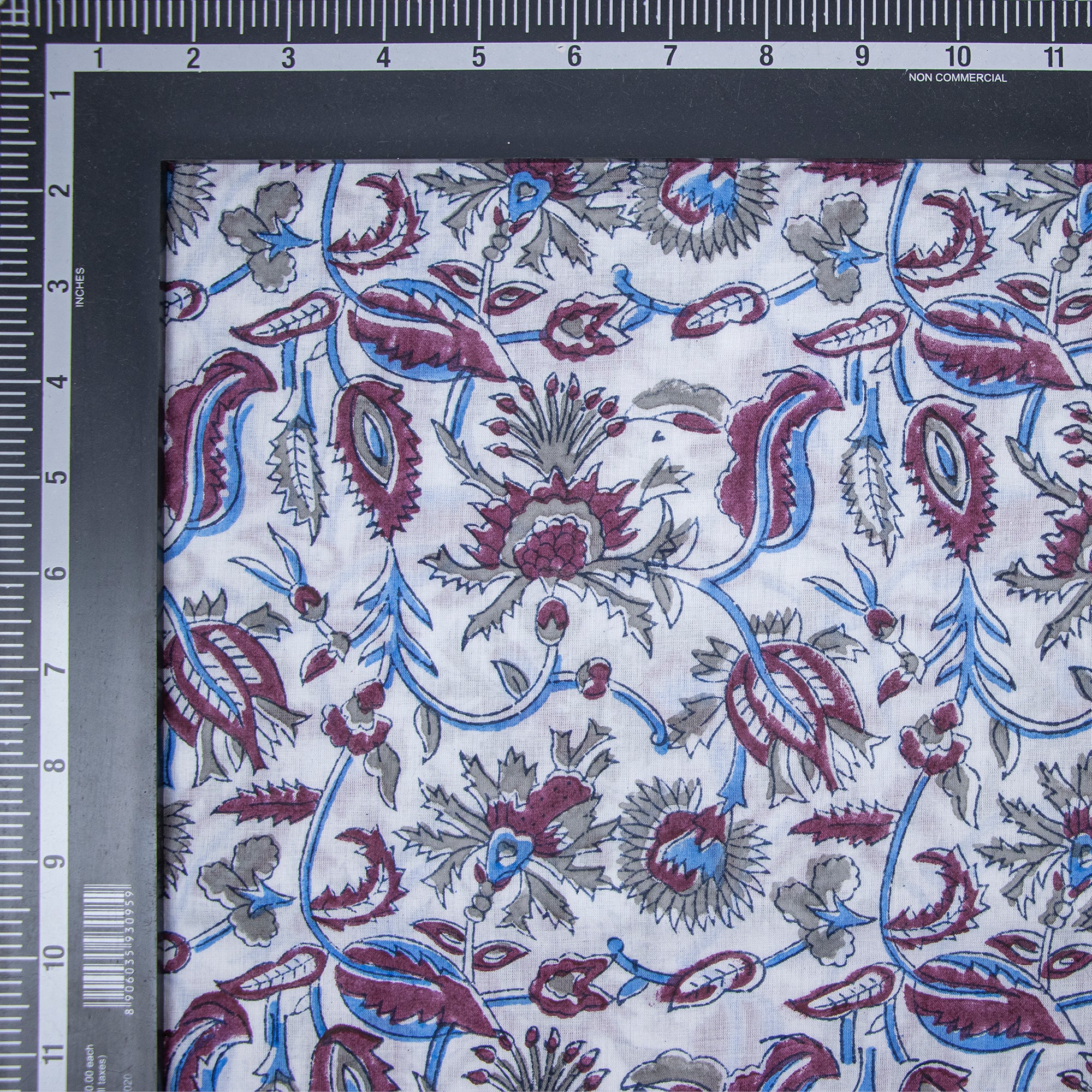 Indian Red Floral Hand Block Print Cotton Fabric