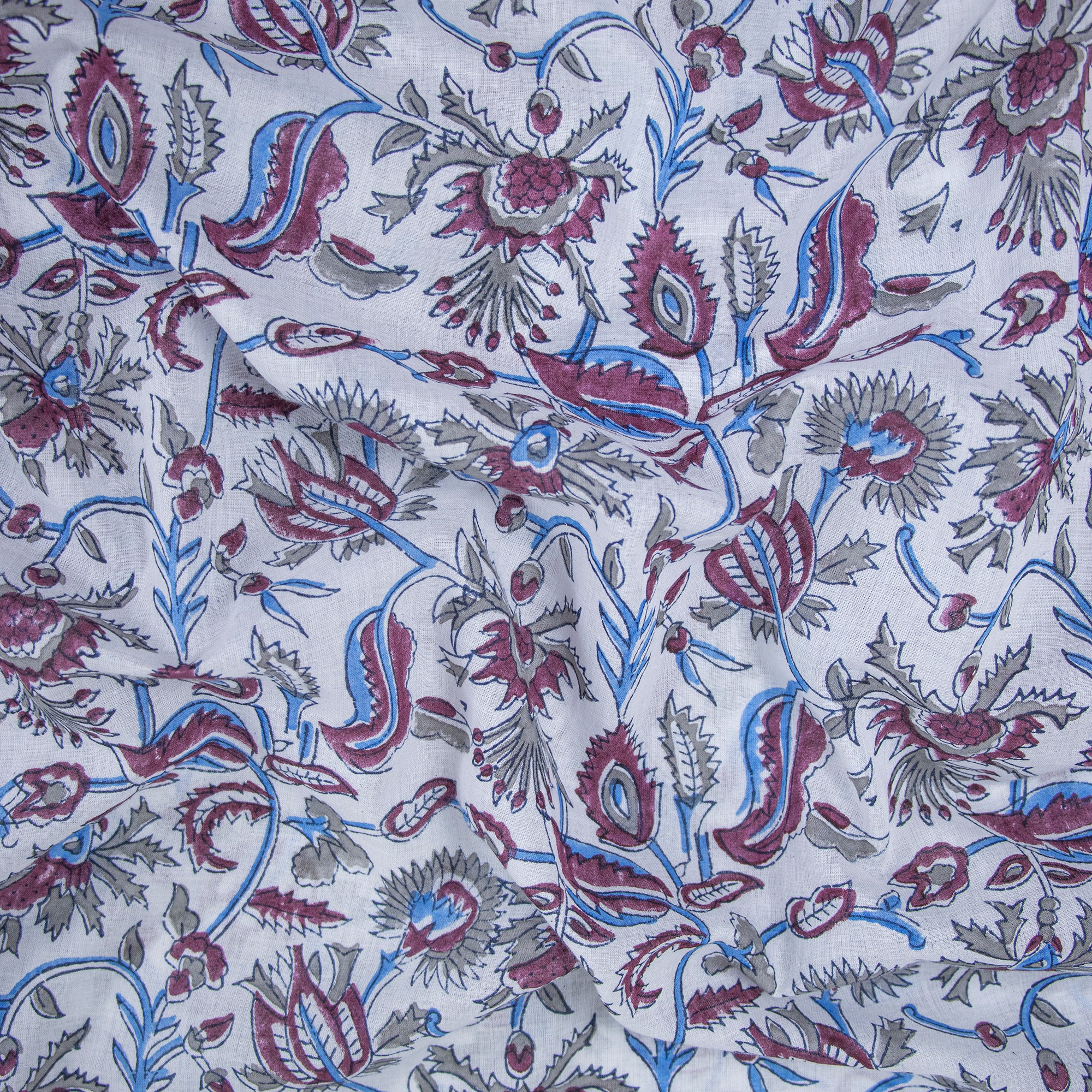 Indian Red Floral Hand Block Print Cotton Fabric